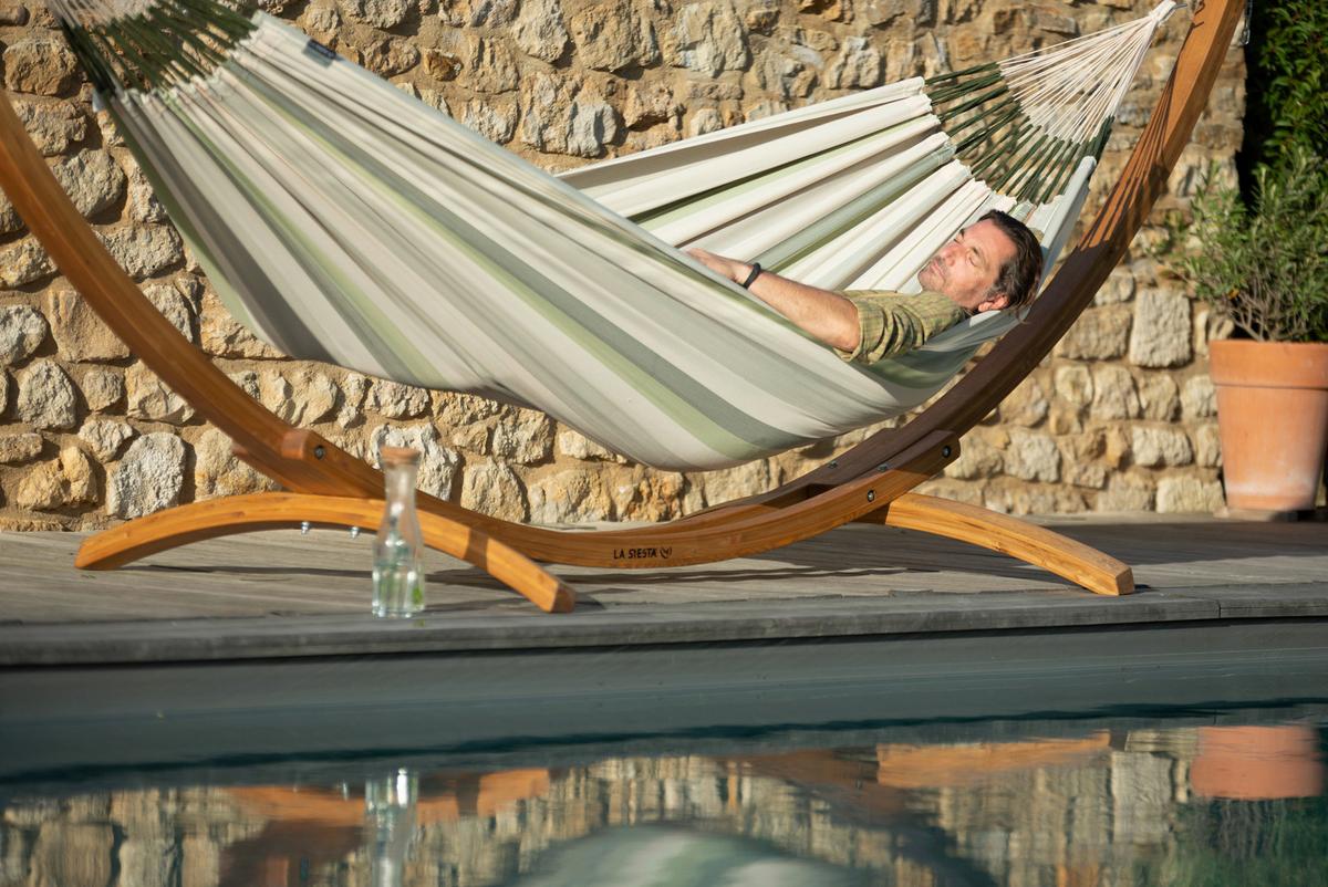 Hängematte Classic Double Hammock Outdoor Weiß/Grün - Weiß/Hellgrün, KONVENTIONELL, Textil (160/350cm) - La Siesta
