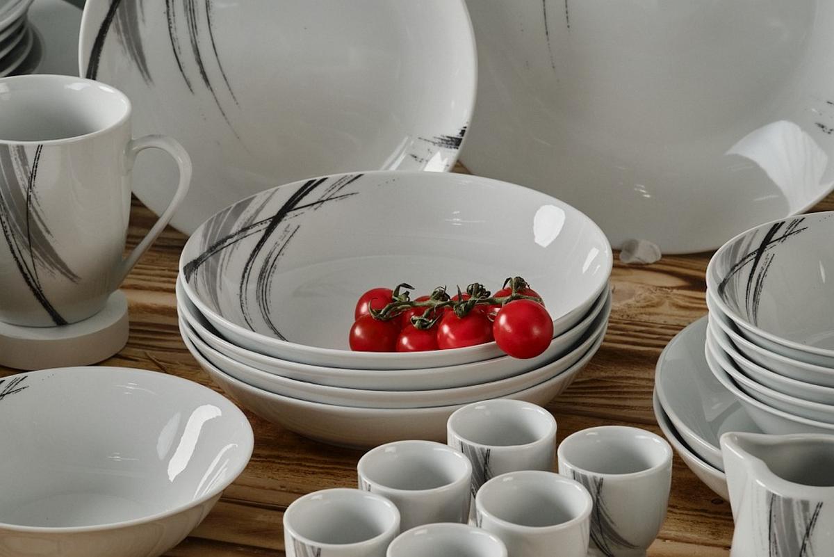 SERWIS OBIADOWO-ŚNIADANIOWY ROMA - czarny/biały, Basics, ceramika - Novel