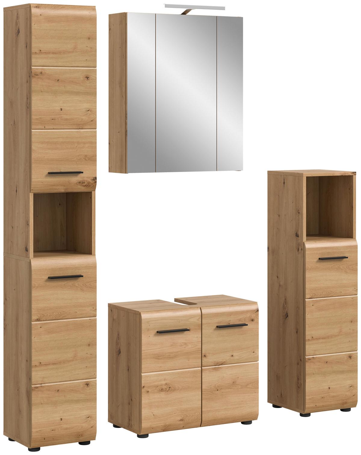 Badezimmer Ice 4-tlg. Eiche Artisan - Schwarz/Eiche Artisan, Basics, Holzwerkstoff/Kunststoff (120cm) - MID.YOU