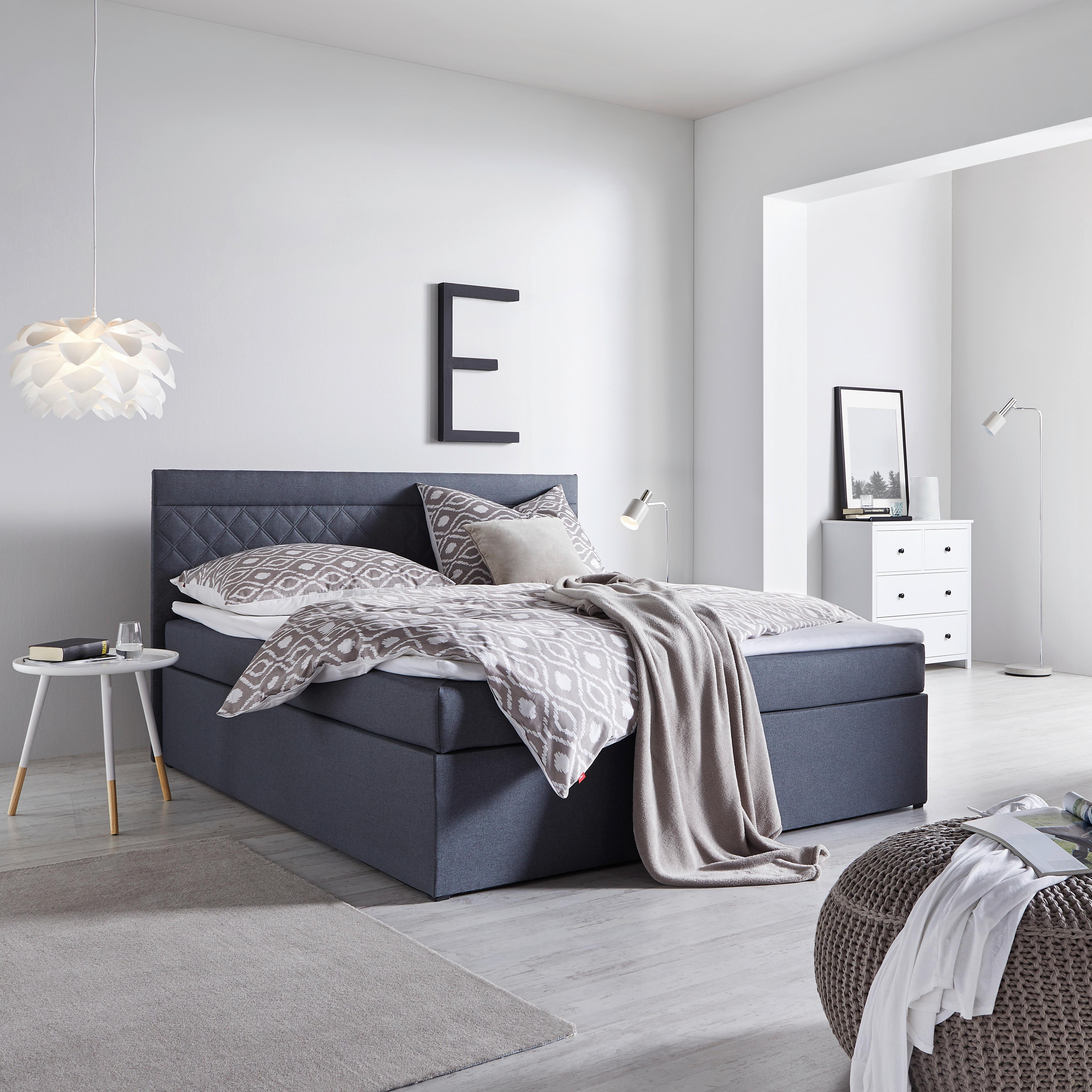 Boxspringbett ROSA anthrazit ca. 180x200cm inkl. Topper - Anthrazit, Modern, Holz/Textil (180/200cm) - Bessagi Home