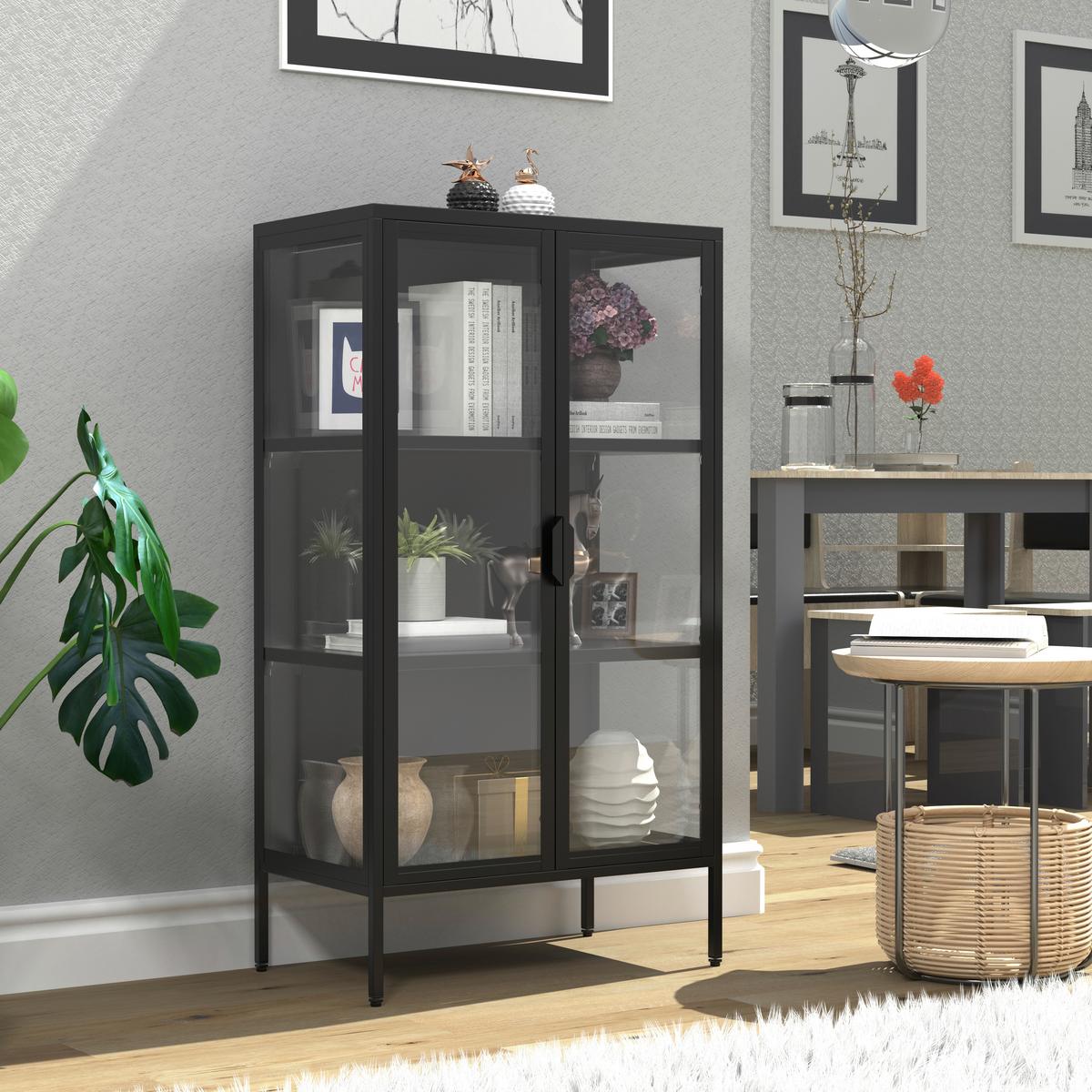 VITRINE FLOKA M - Weiss/Transparent, Design, Glas/Metall (60/110/35cm) - MID.YOU