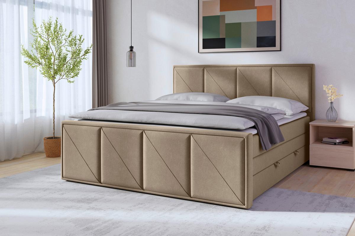 Boxspringbett Oslo ca. 180x200 cm Beige - Beige, MODERN, Holz/Kunststoff (180/200cm) - MID.YOU