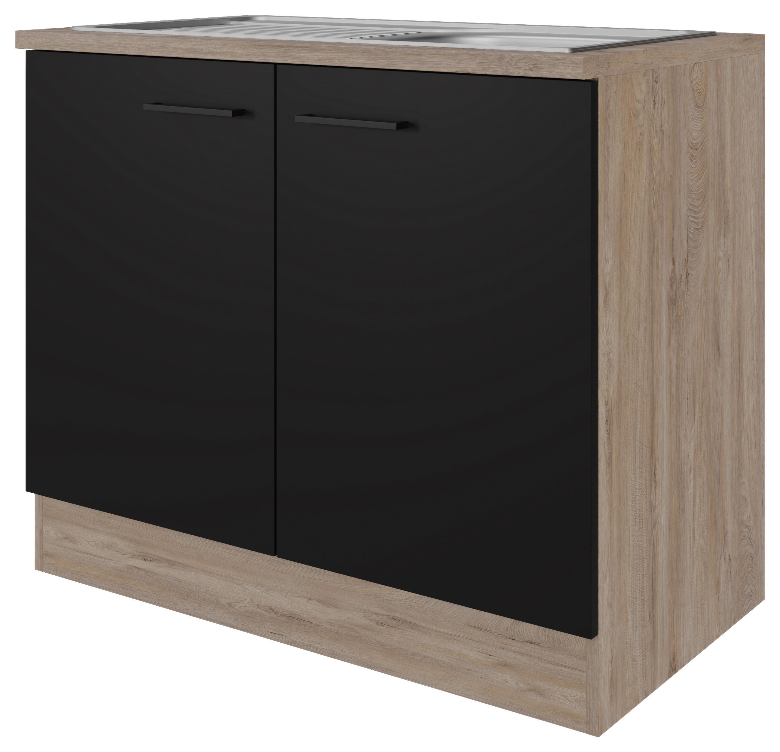 Spodnja Omarica Za Korito Capri, Črna, Hrast - črna/barve hrasta, Konvencionalno, kovina/leseni material (100/85/57cm) - FlexWell