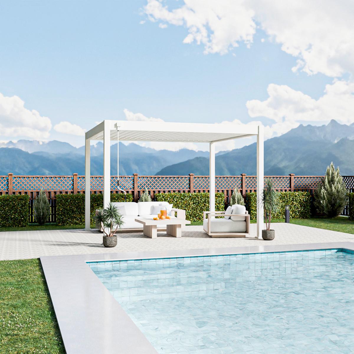 Pergola Trumpf, Bela, 3x3,6m - bela/visoki sijaj, Basics, kovina (300/255/360cm) - Gardenson