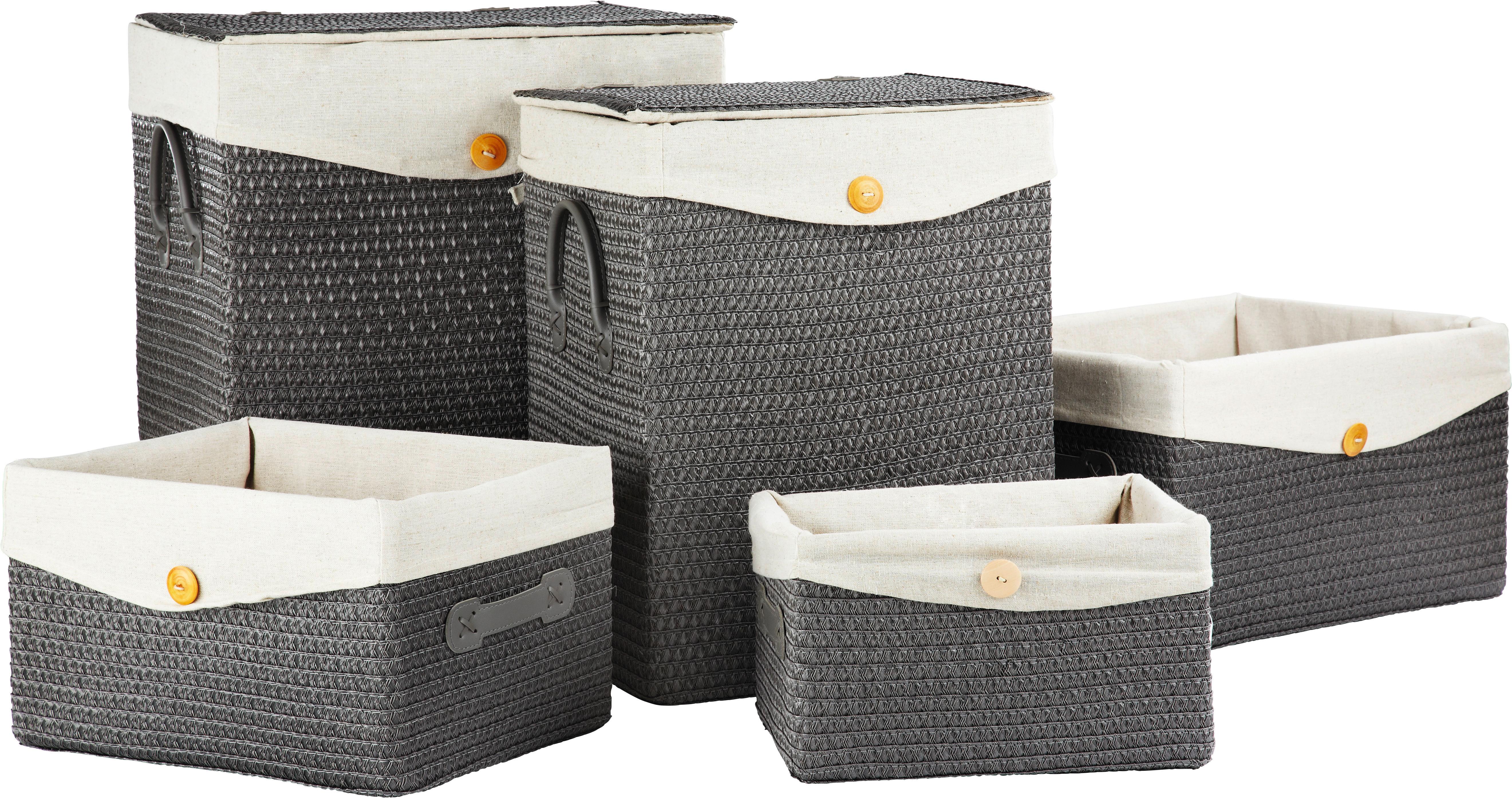Wäschekorb Denise Grau - Grau, ROMANTIK / LANDHAUS, Kunststoff/Textil (35/44/26cm) - Mömax
