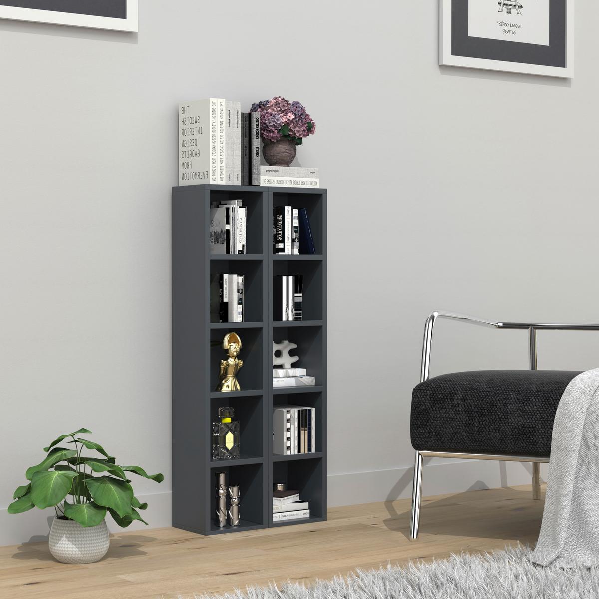 Regal Megosa S, Antracit - antracit, Design, leseni material (40/94/17cm) - MID.YOU