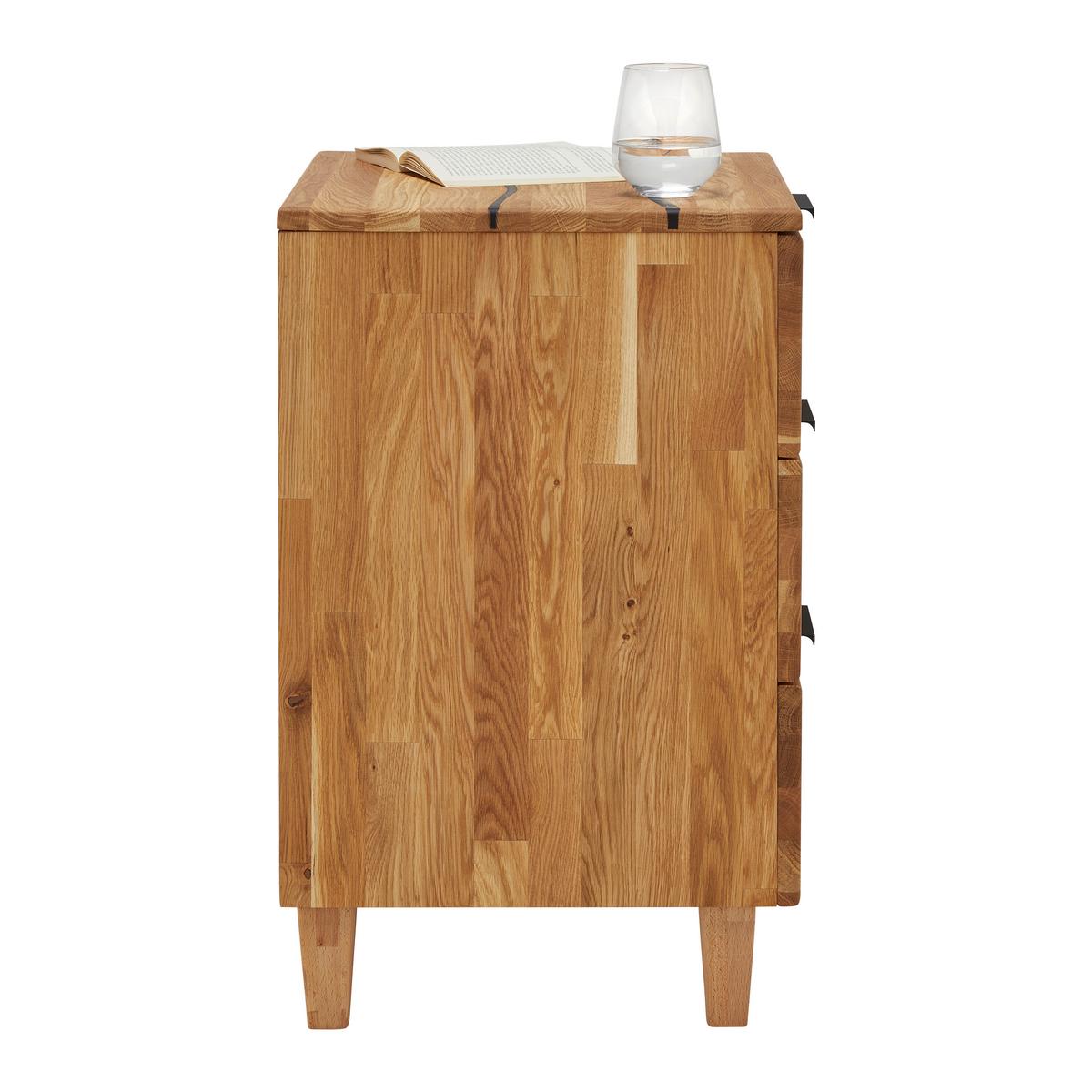 Nachtkästchen Carolina 3 Eichefarben - Eichefarben/Schwarz, KONVENTIONELL, Naturmaterialien/Holz (48/65/40cm) - ecoTree