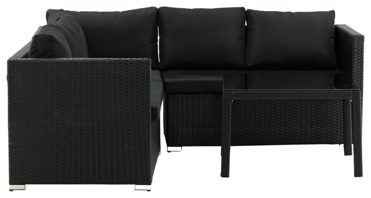 Loungegarnitur Kuba Schwarz - Schwarz, KONVENTIONELL, Glas/Kunststoff - Gardenson