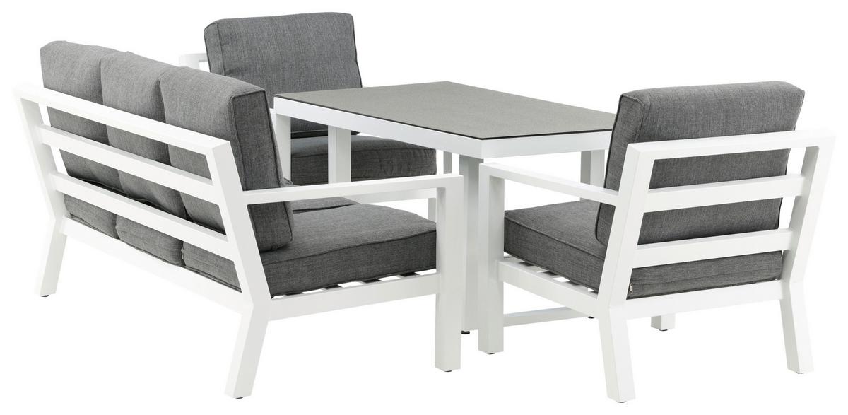 Loungegarnitur Barcelona Grau/Weiß Metall/Textil - Weiß/Grau, Basics, Textil/Metall - Gardenson