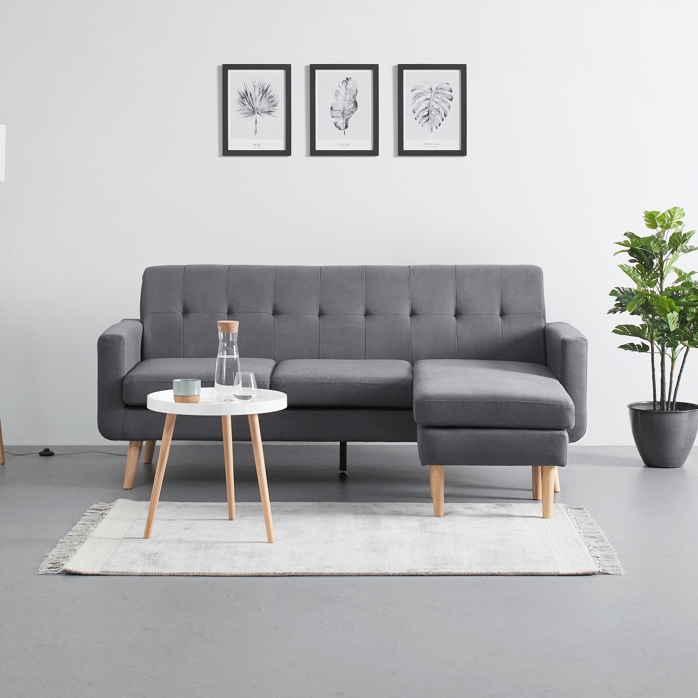 Ecksofa Dunkelgrau "Tamara" - Dunkelgrau/Naturfarben, Modern, Holz/Textil (198/83/143cm) - Bessagi Home