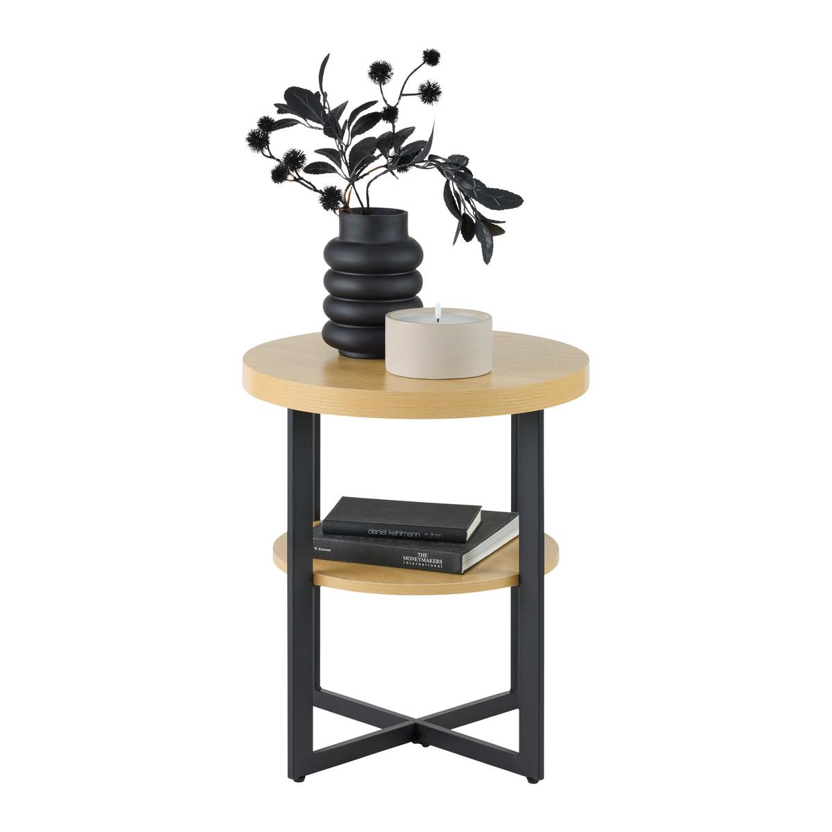 Beistelltisch Rondo Schwarz/Eiche Artisan - Schwarz/Eiche Artisan, KONVENTIONELL, Holzwerkstoff/Metall (50/50/55cm) - Mömax