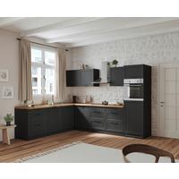 Eckküche Meran mit Geräten ca. 240x300 Grau/Eiche - Eiche Wotan/Schwarz, LIFESTYLE, Holzwerkstoff/Metall (240/300cm) - Held