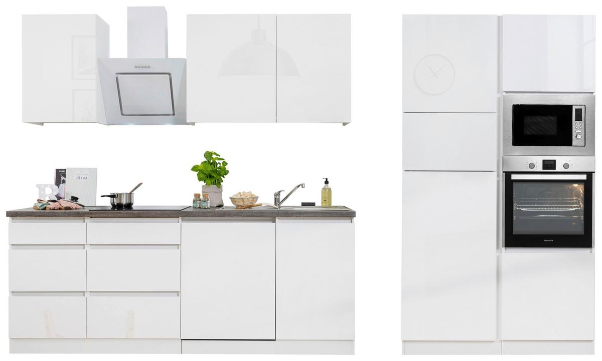 Küchenblock Lorena mit Geräten ca. 345 cm Weiß Hochglanz - Weiß Hochglanz/Graphitfarben, Basics, Holzwerkstoff (345cm) - Respekta