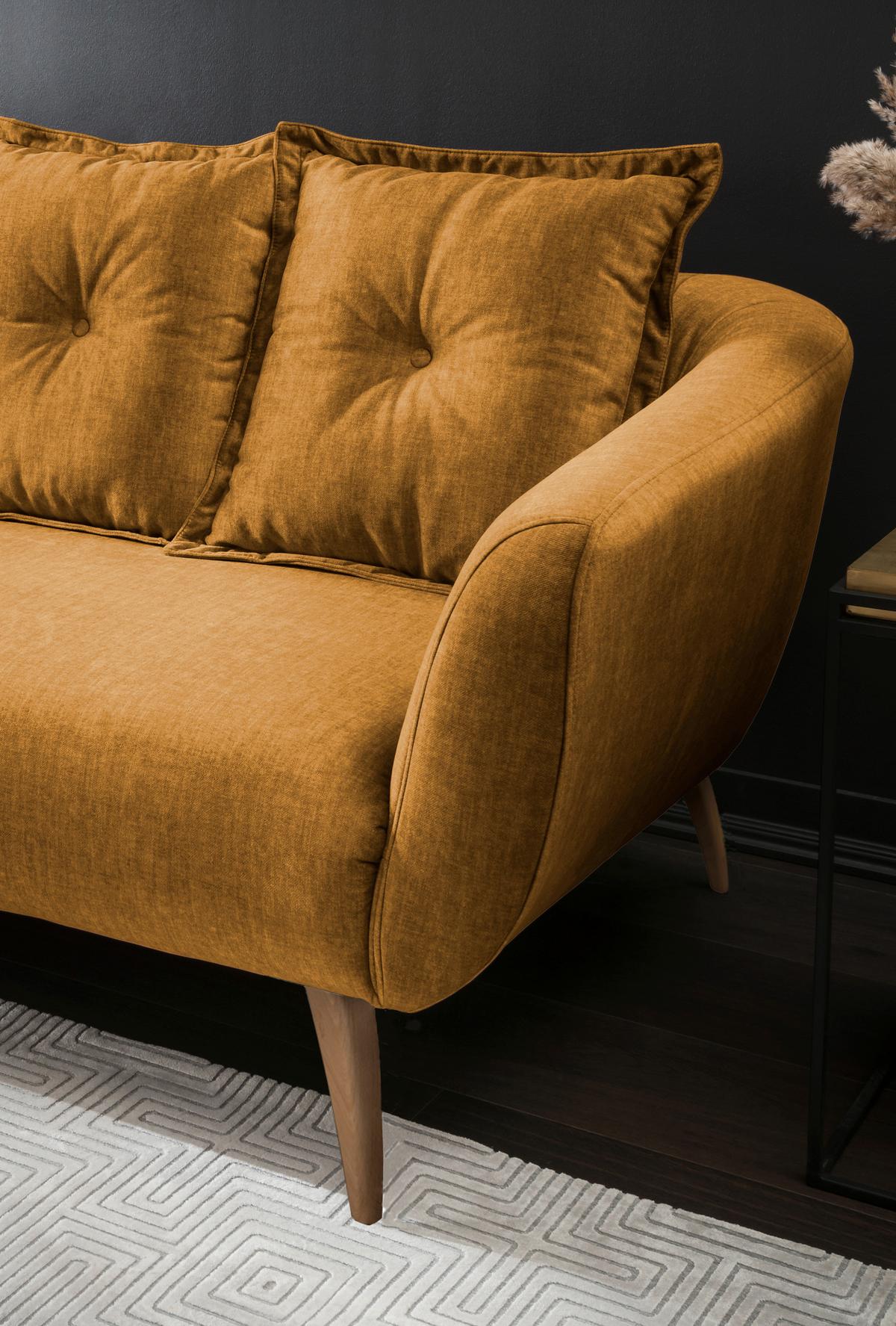 3-Sitzer-Sofa Baggio Gelb Velours - Gelb/Buchefarben, MODERN, Holz/Textil (236/94/103cm) - Livetastic