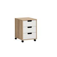 Rollcontainer Emmik Weiß/Eichefarben - Eichefarben/Schwarz, MODERN, Holzwerkstoff/Kunststoff (40,1/57/50cm) - MID.YOU