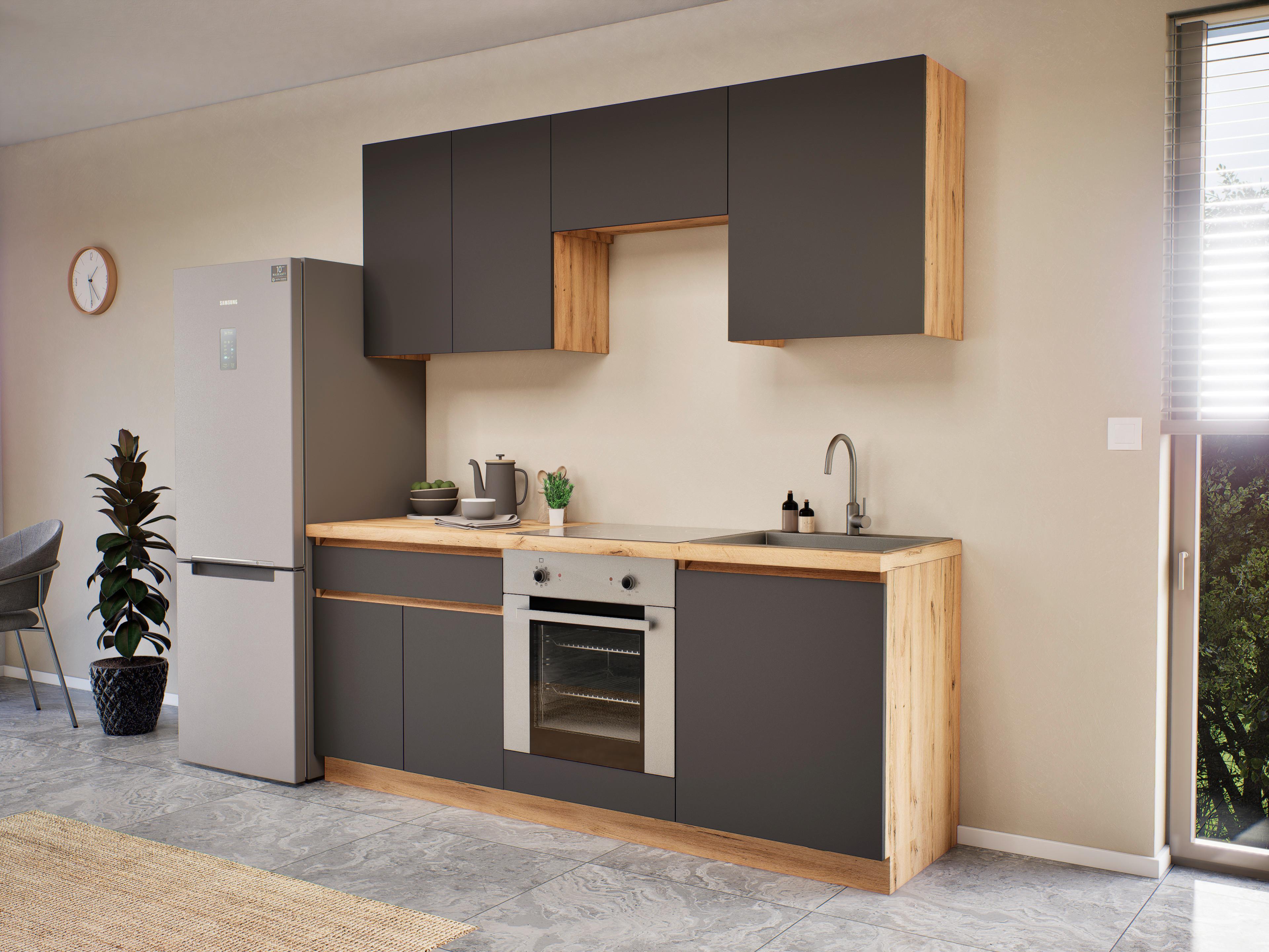 Konyhablokk Toscana - Artisan tölgy/magasfényű fehér, Modern, faalapú anyag (200cm)