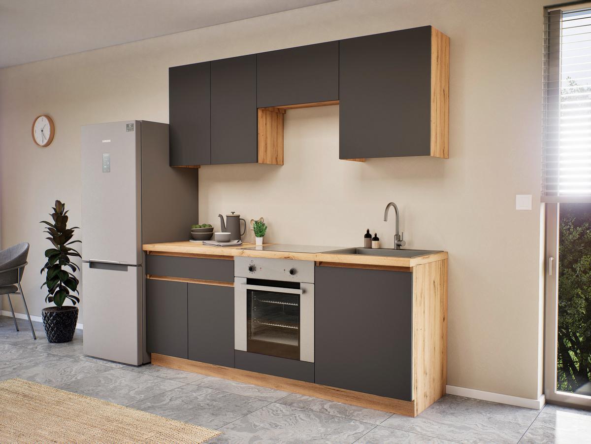 Konyhablokk Toscana - Artisan tölgy/magasfényű fehér, Modern, faalapú anyag (200cm)