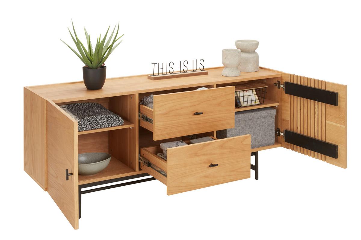 Sideboard in Natur/Schwarz - Schwarz/Naturfarben, Modern, Holz/Holzwerkstoff (160/70/42cm) - Mömax