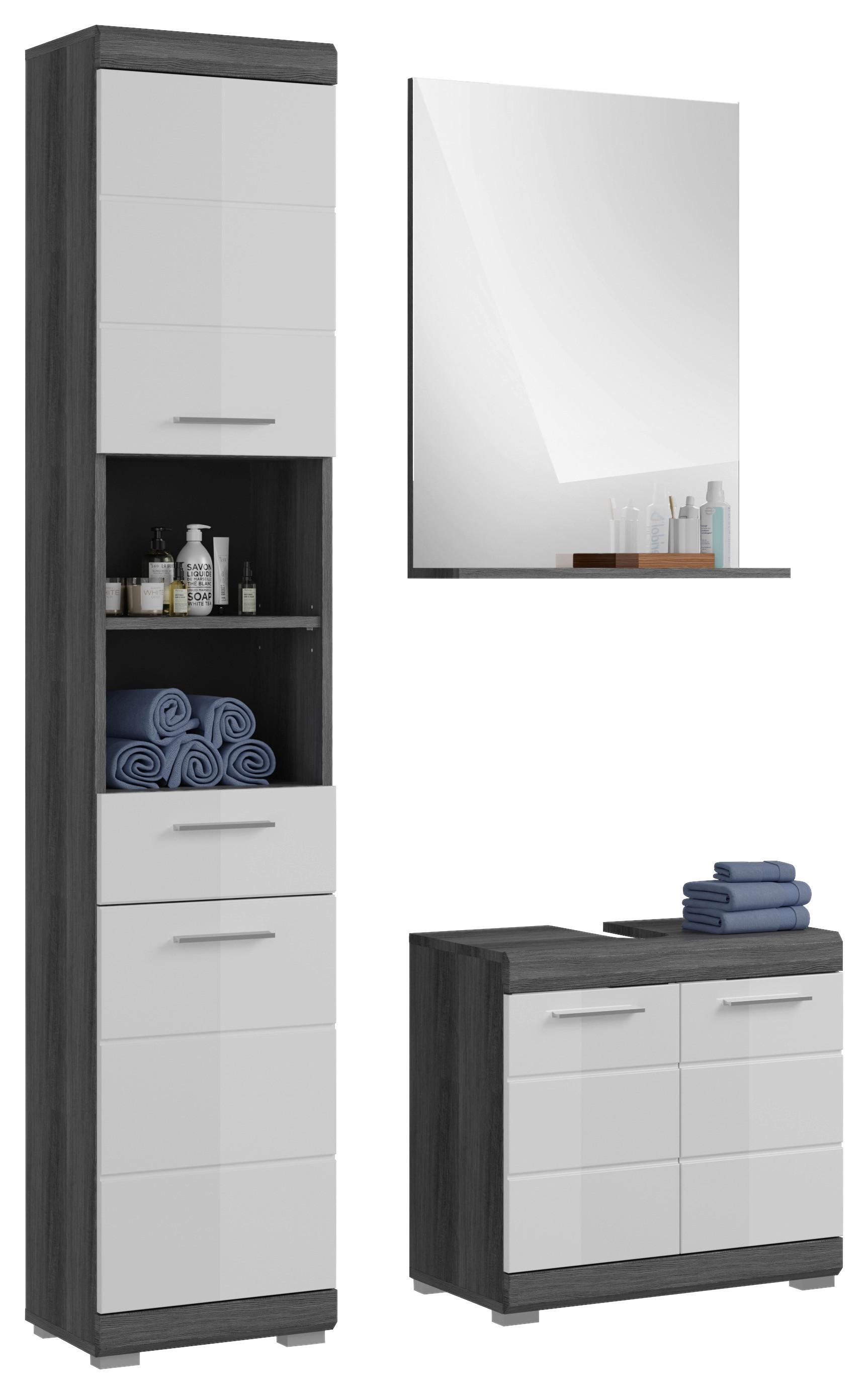 Badezimmer Scout 3-tlg. ca. 97 cm Anthrazit/Weiß - Chromfarben/Weiß Hochglanz, MODERN, Holzwerkstoff/Kunststoff (97cm) - MID.YOU