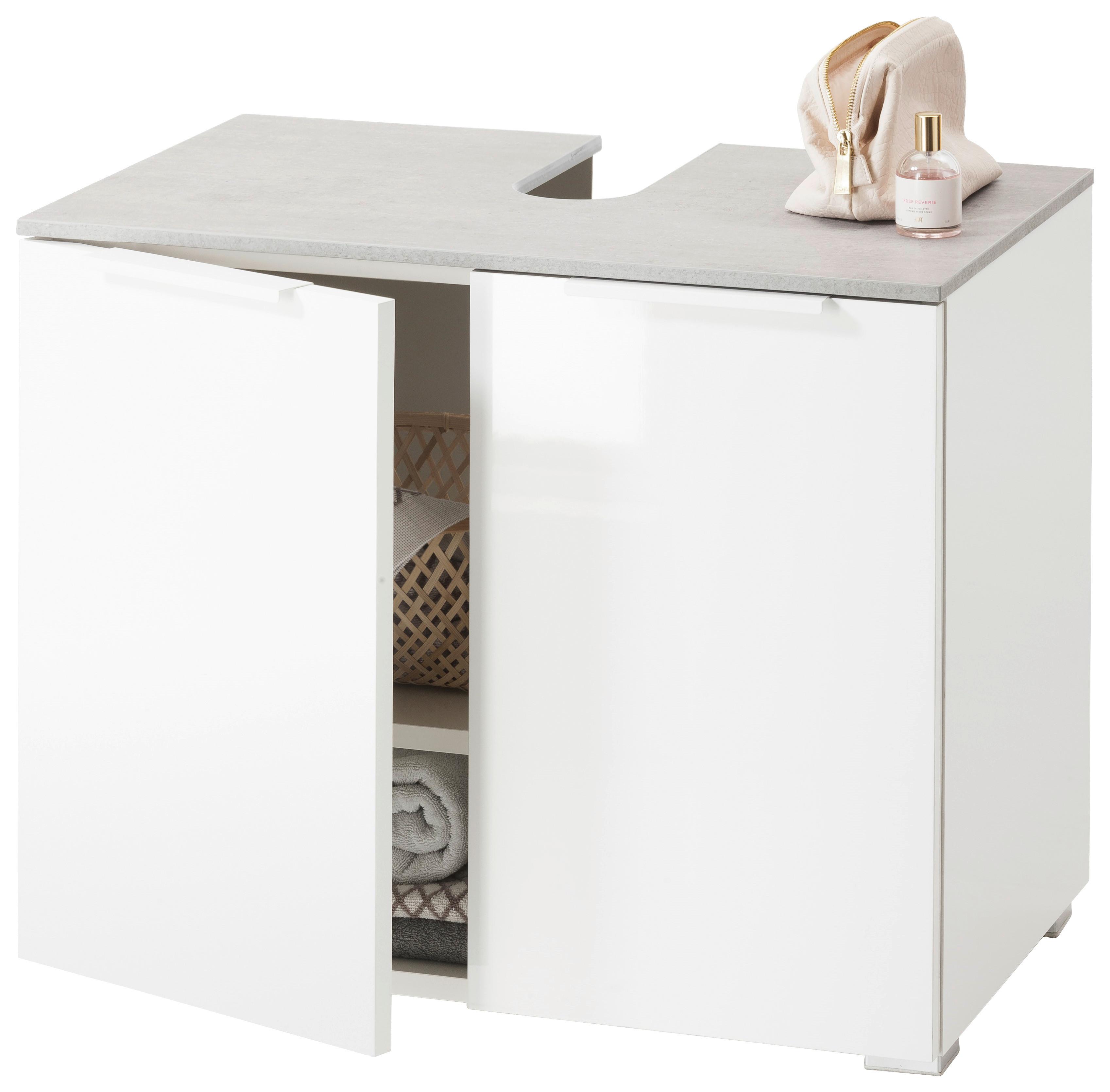 Waschbeckenunterschrank in Weiss - Weiss Hochglanz/Weiss, Modern, Holz/Metall (70/58/35cm) - Mömax