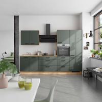 Küchenblock Easytouch High m. Geräten Dunkelgrün - Dunkelgrün/Eichefarben, MODERN, Holzwerkstoff/Metall (300cm) - Nobilia