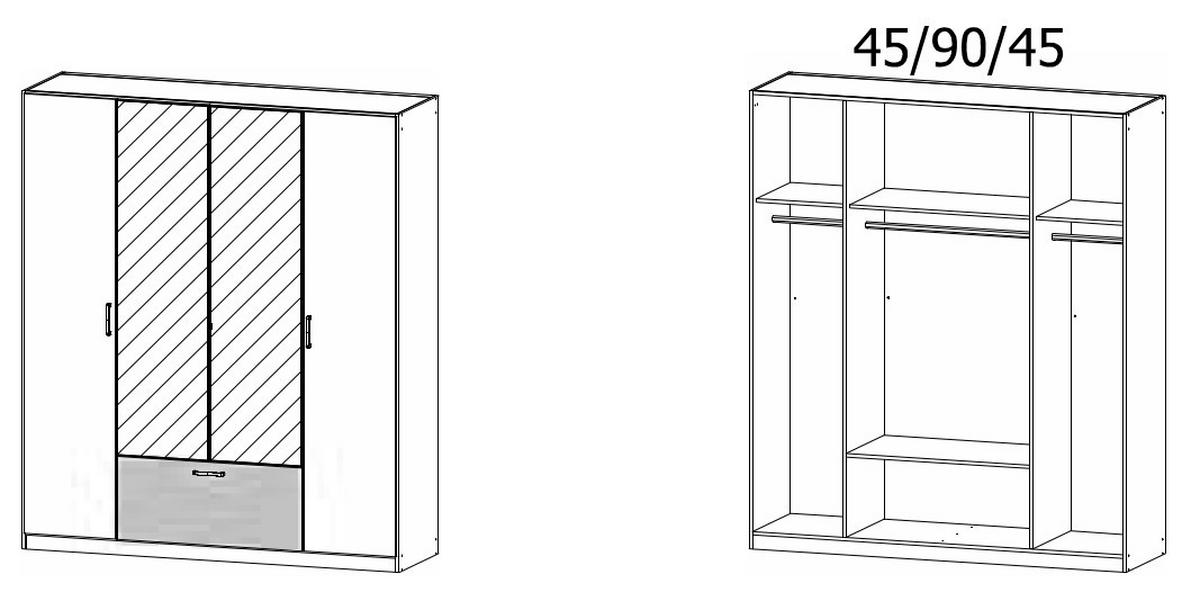 Omara Za Oblačila Bari, Bela, Barva Hrasta - siva/bela, Basics, kovina/leseni material (181/210/54cm) - Boxxx