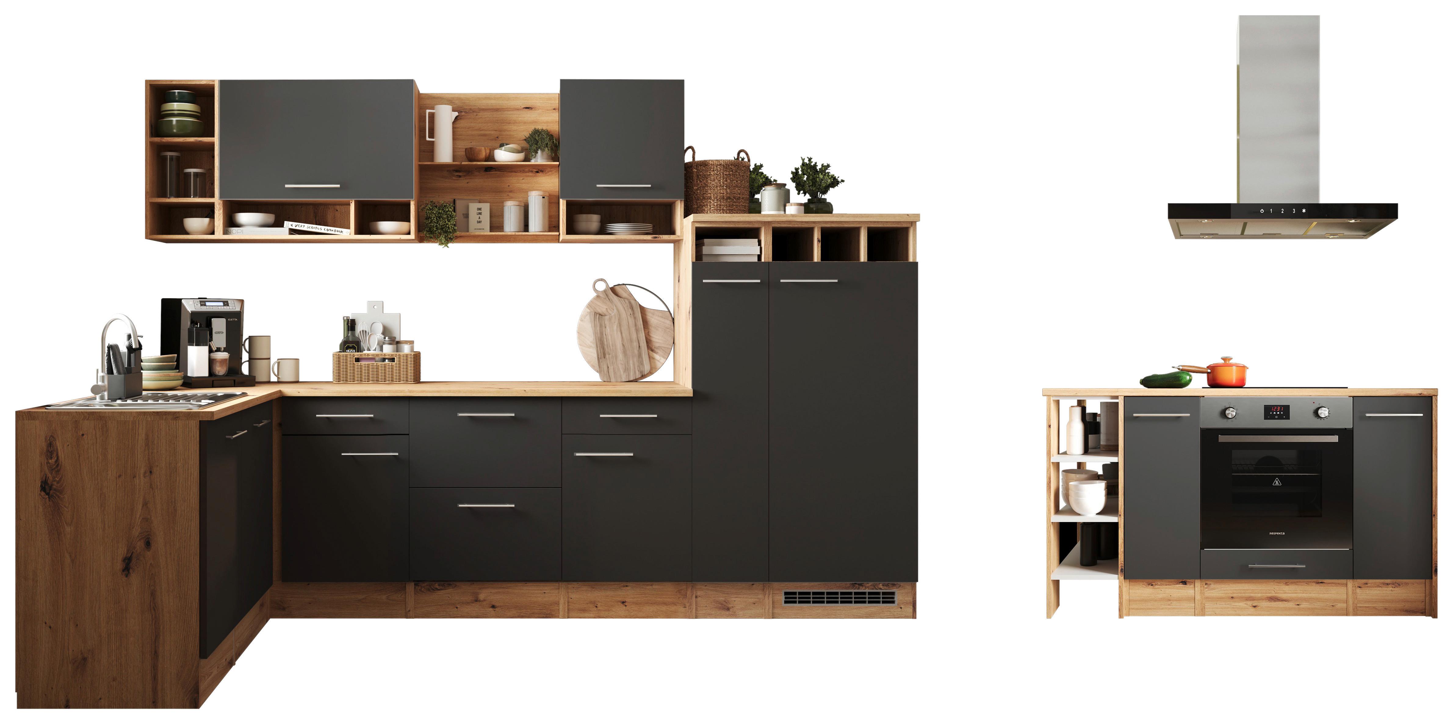 Eckküche Hilde ca. 310x172 cm Grau - Wildeiche/Grau, Design, Holzwerkstoff/Metall (310/172cm) - Respekta