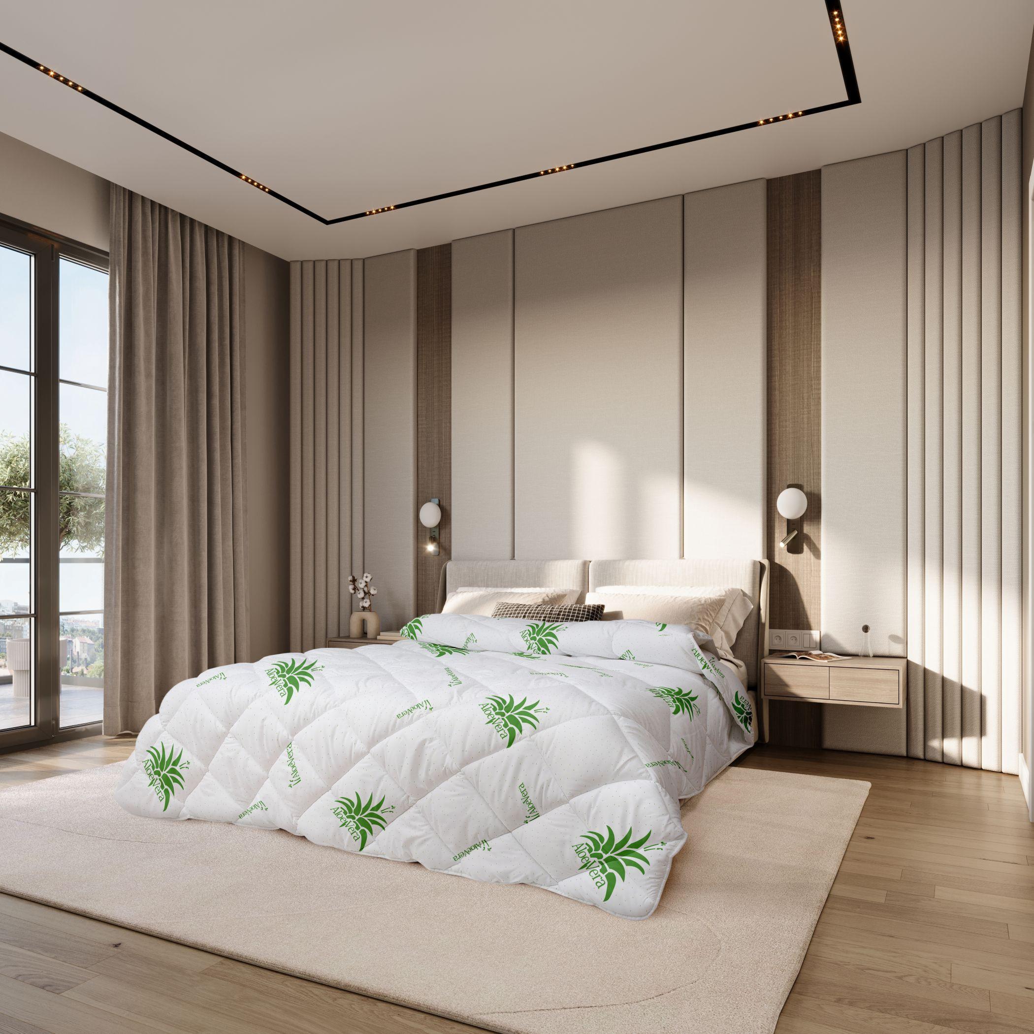 Pilotă matlasată Cushie Bedora Aloe Vera, cca. 220x200 cm - alb, Basics