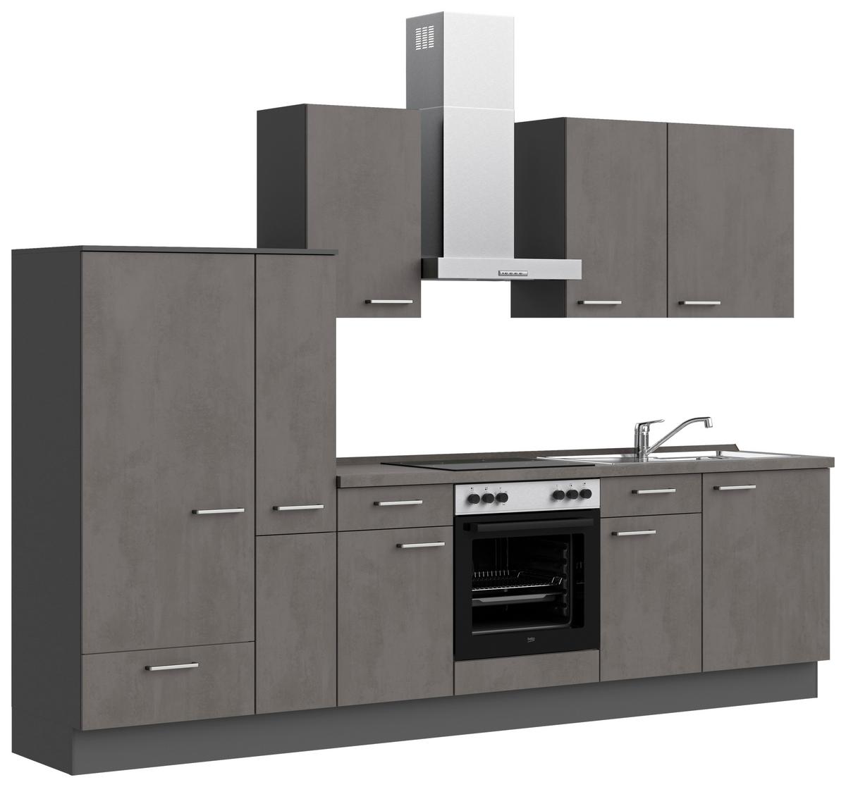 Küchenblock Riva Low m. Geräten Schieferfarben - Schieferfarben/Edelstahlfarben, MODERN, Holzwerkstoff/Metall (300cm) - Nobilia