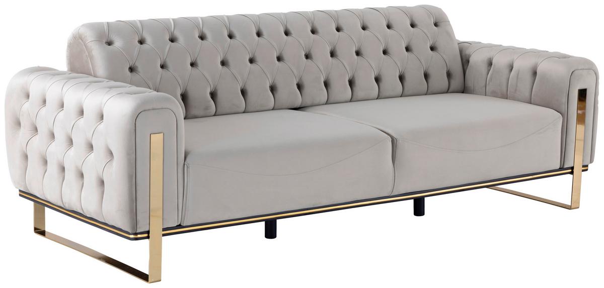 SOFA TRZYOSOBOWA PERLA - greige/kolor złoty, Design, tkanina (236/93/83cm) - Livetastic