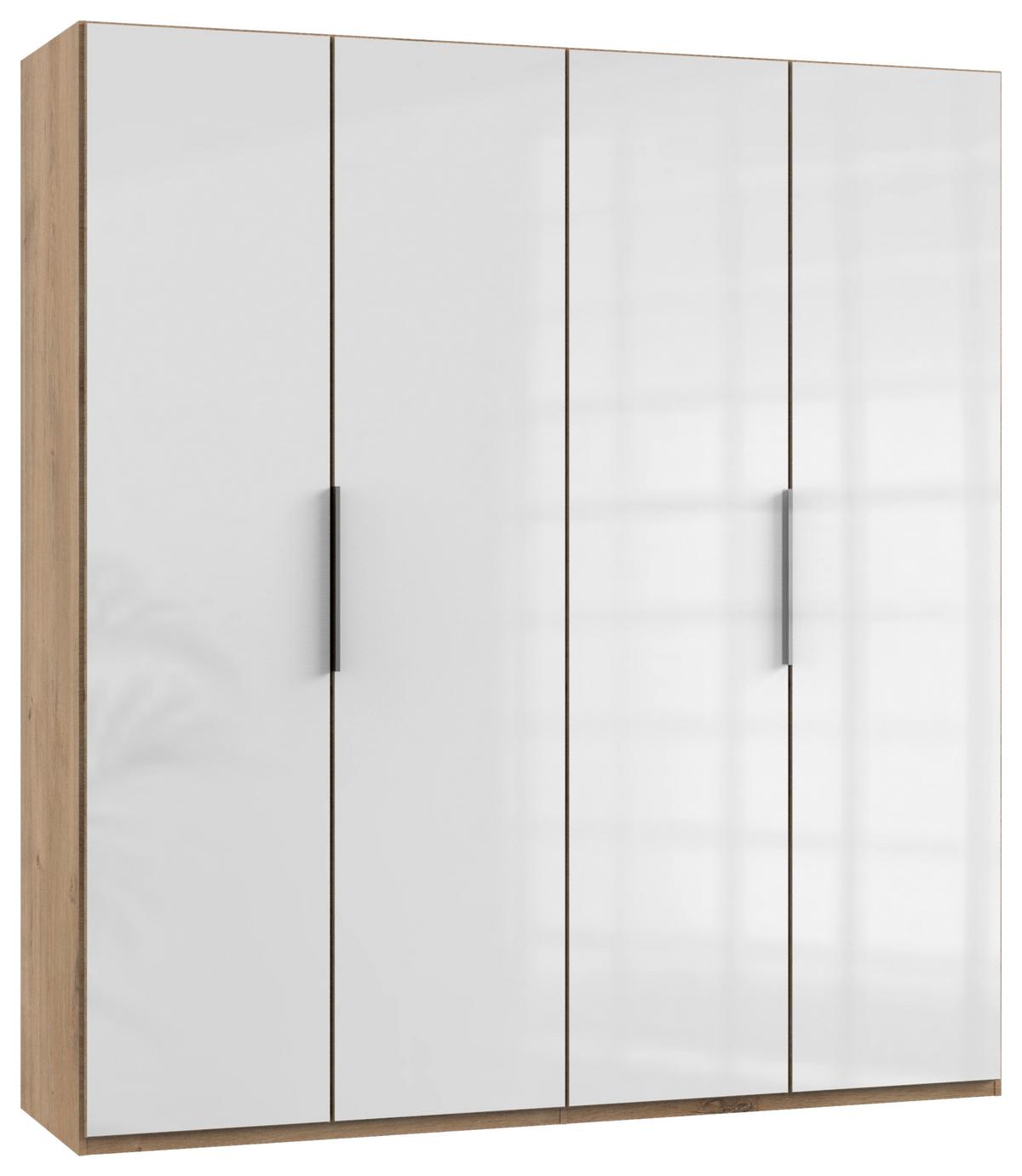 Drehtürenschrank ca. 200 cm Level 36D Weiß/Eiche Dekor - Chromfarben/Weiß Hochglanz, MODERN, Holzwerkstoff (200/216/58cm) - MID.YOU