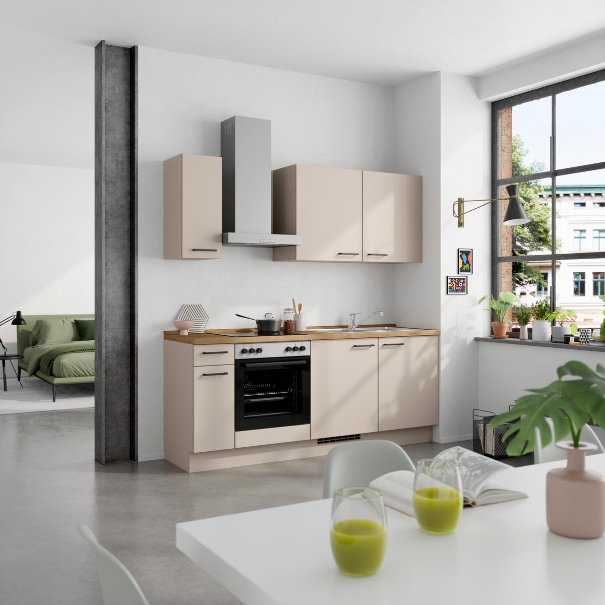 Küchenleerblock Easytouch Low o. Geräte Sandfarben - Sandfarben/Eichefarben, MODERN, Holzwerkstoff/Metall (210cm) - Nobilia