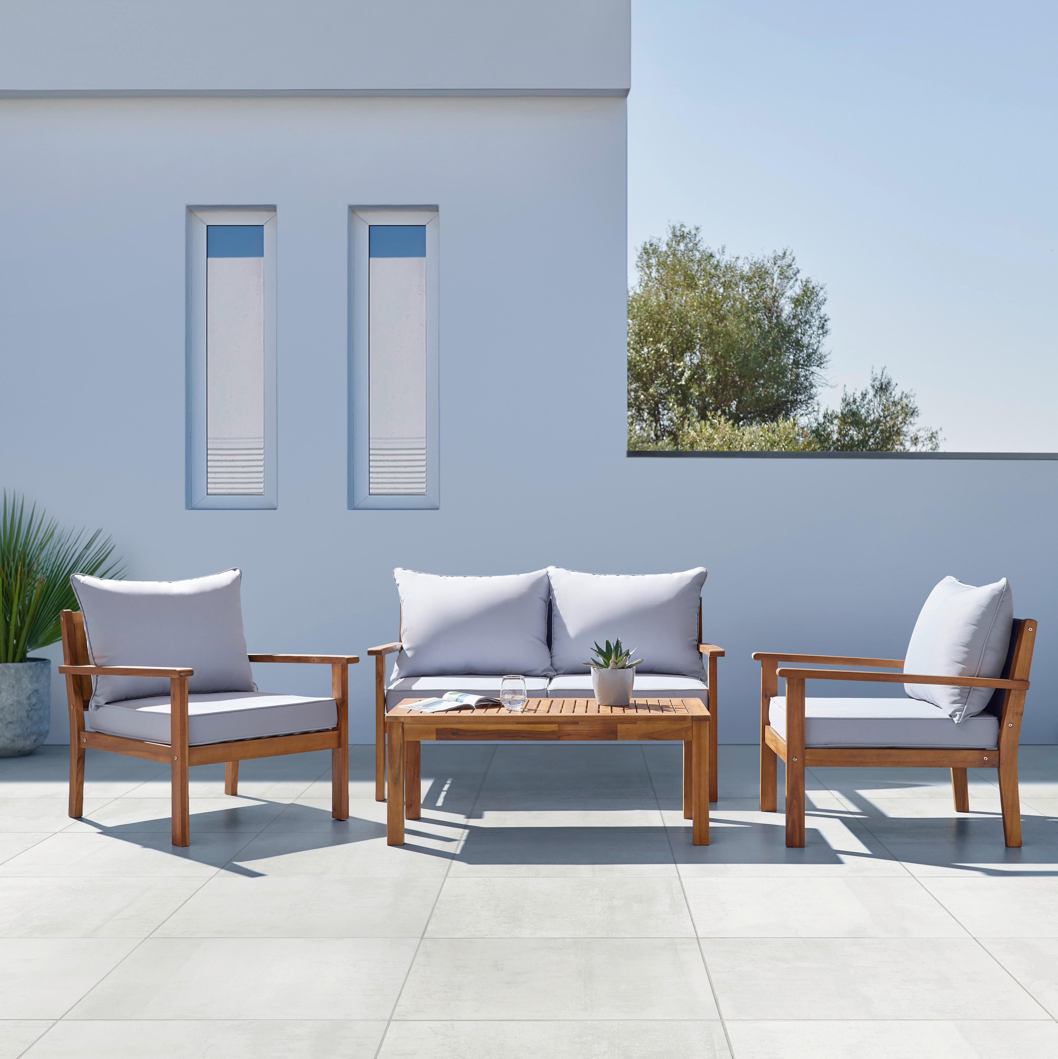 Kerti Garniúra Lucia - Világosszürke/Akácia színű, modern, Fa/Textil - Bessagi Garden
