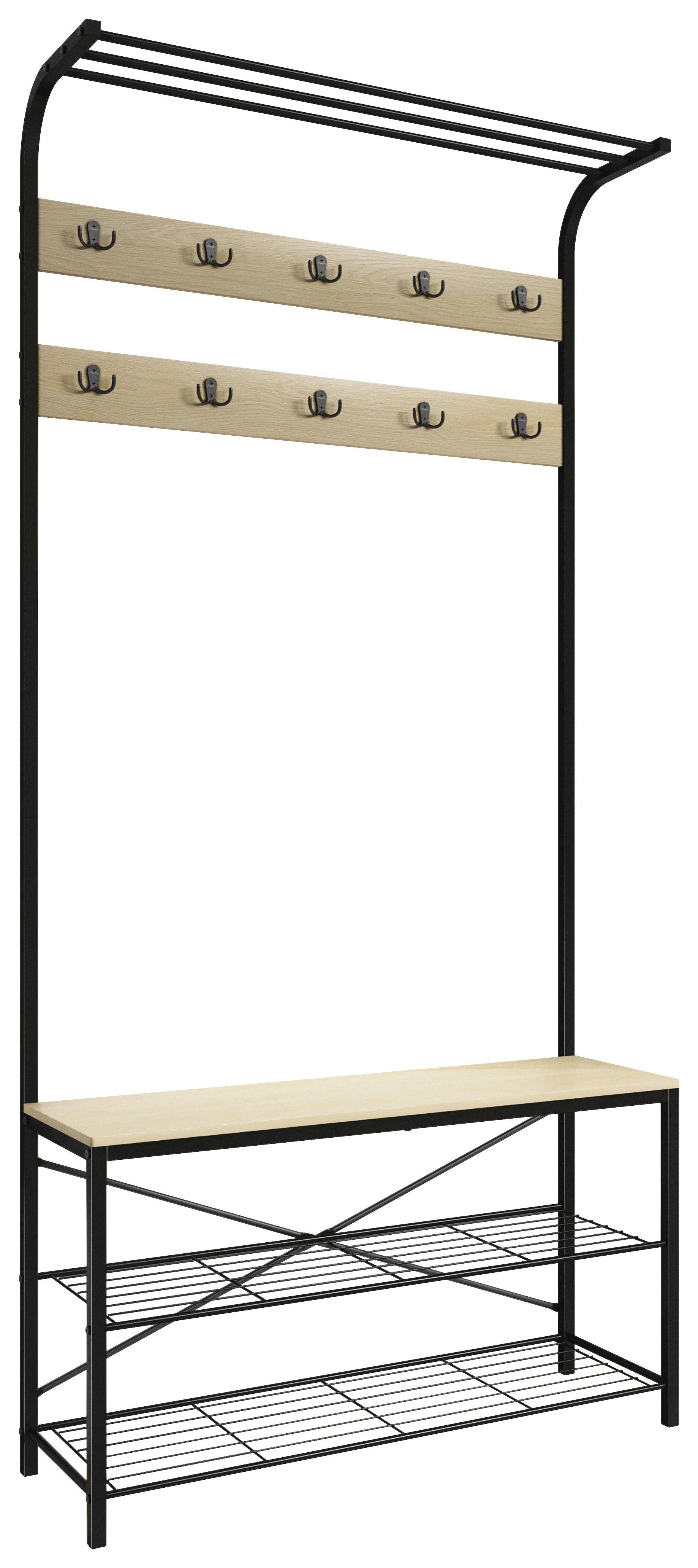 Garderobe Taliro Gr - Honigeiche/Schwarz, Design, Holzwerkstoff/Metall (90/190/30cm) - MID.YOU