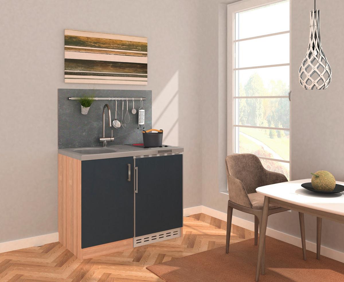 Miniküche Grau/Eiche Sonoma m. Geräten B: ca. 100cm - Edelstahlfarben/Eichefarben, MODERN, Holzwerkstoff/Kunststoff (100cm) - Respekta
