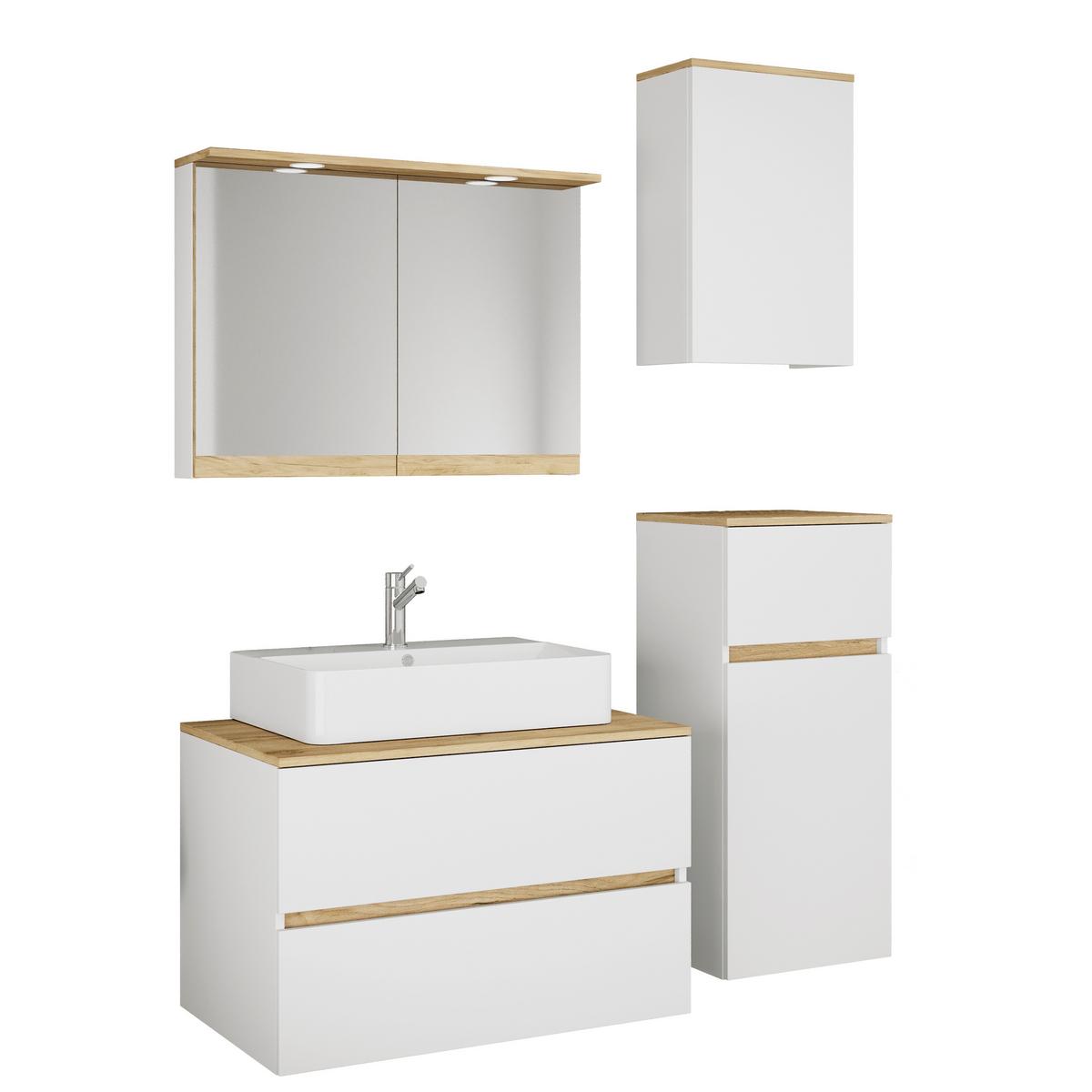 Badezimmer Cosila - Honigeiche/Weiss, Trend, Keramik/Holzwerkstoff (120cm) - MID.YOU