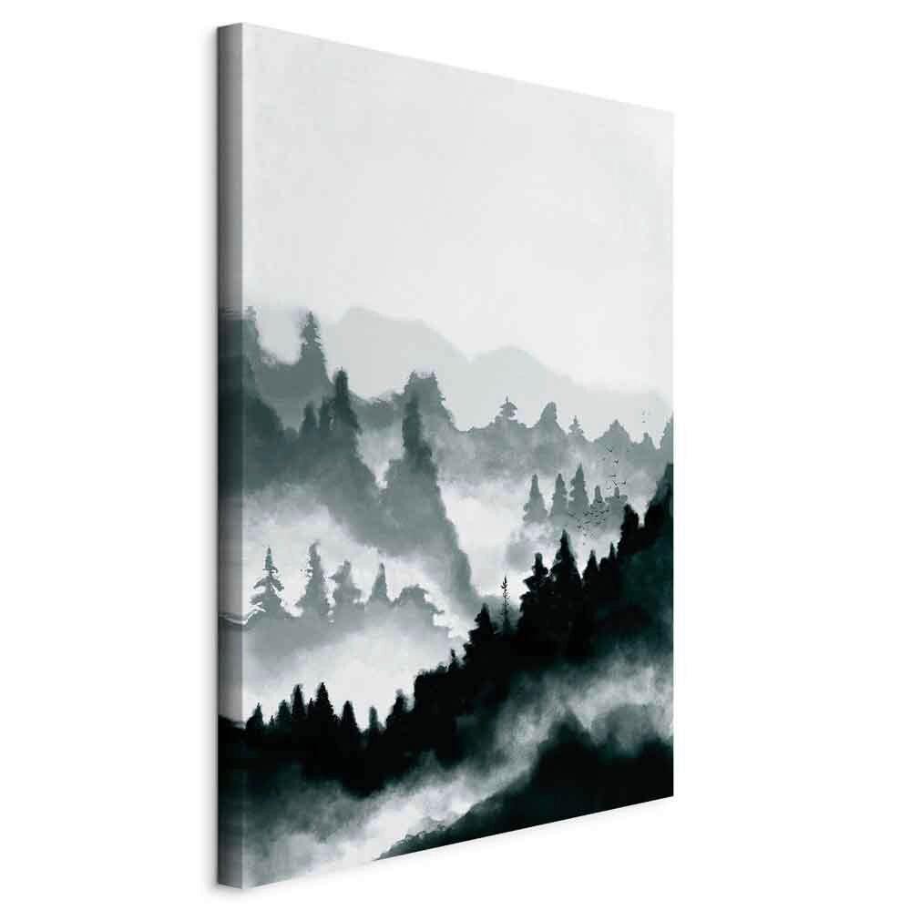Slika Na Platnu Hazy Landscape - bela/temno zelena, Basics, tekstil/leseni material (40/60/1,2cm) - artgeist