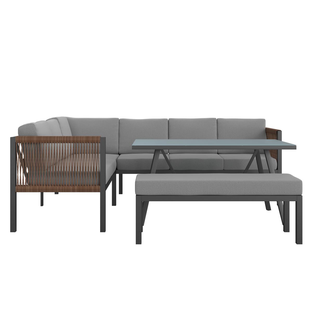 Loungegarnitur-Set Eliza Anthrazit - Dunkelgrau/Hellgrau, Modern, Glas/Kunststoff (166/73/75cm) - Mömax