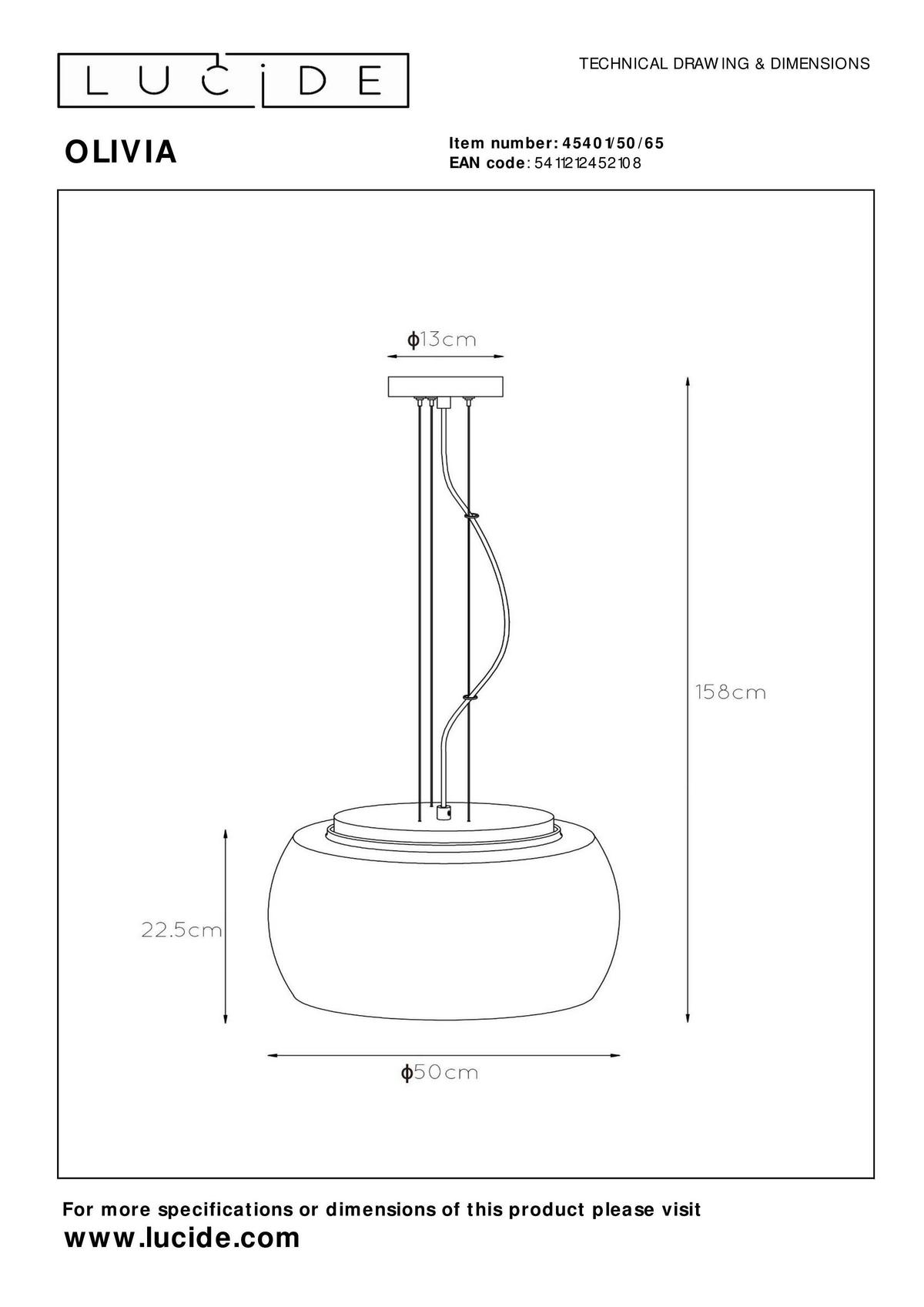 LAMPA ZWIESZANA 45401/50/65 OLIVIA - czarny, Trend, szkło (50/50/158cm) - Lucide