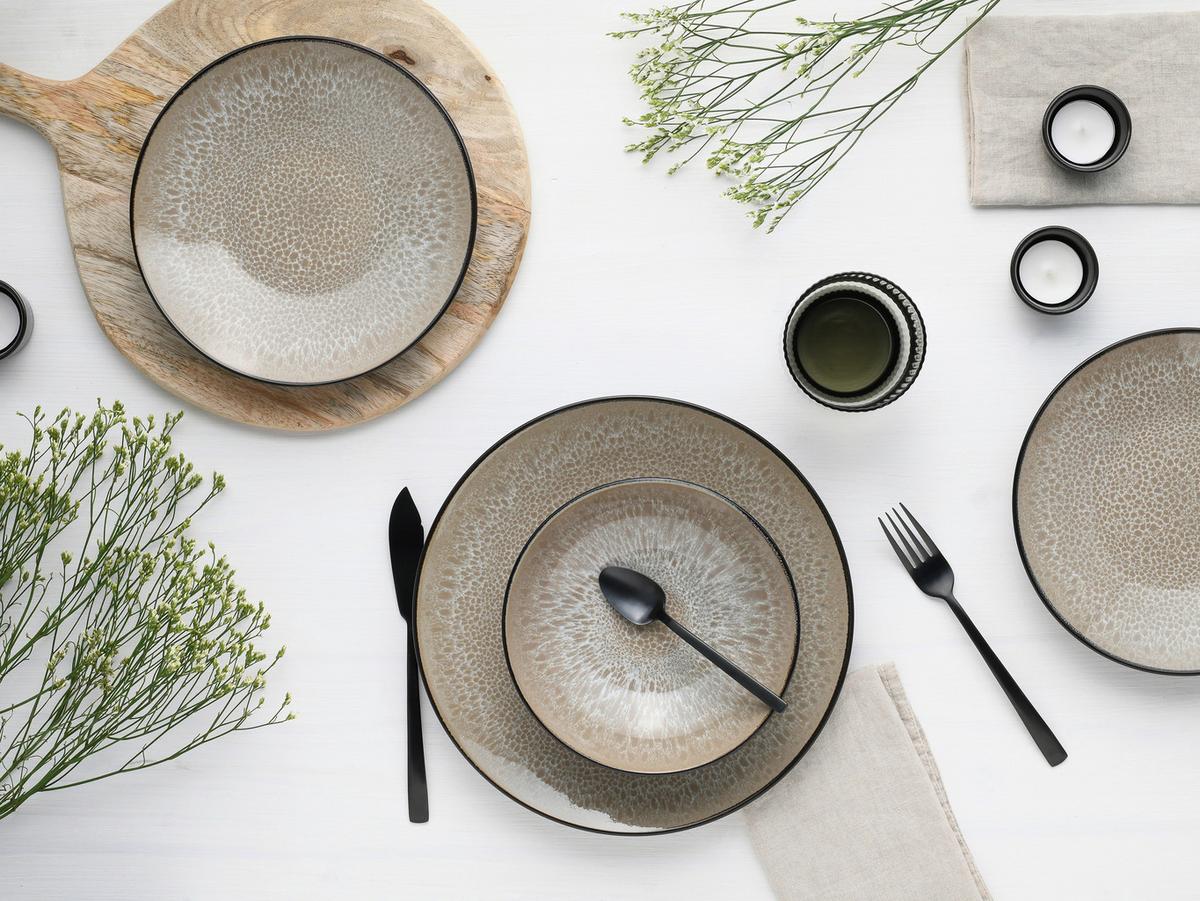 Jedilni Servis Malmö, 12-Delni - črna/bež, Basics, keramika - Creatable
