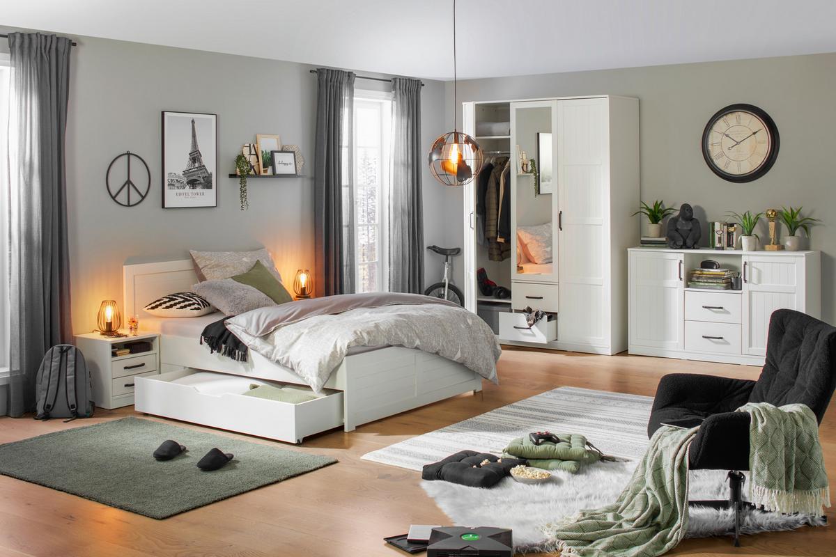 Postelja Madita, Bela, 160x200 - bela, Romantika, leseni material/les (166/90/206cm) - Mömax