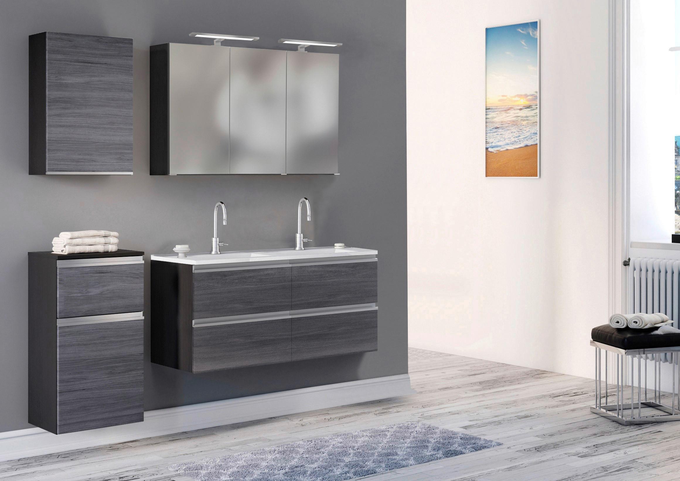 Badezimmer in Silber/ Eichefarbe 'Arezzo' - Eichefarben/Silberfarben, Basics, Holzwerkstoff/Stein (120/51,5/47cm) - Held
