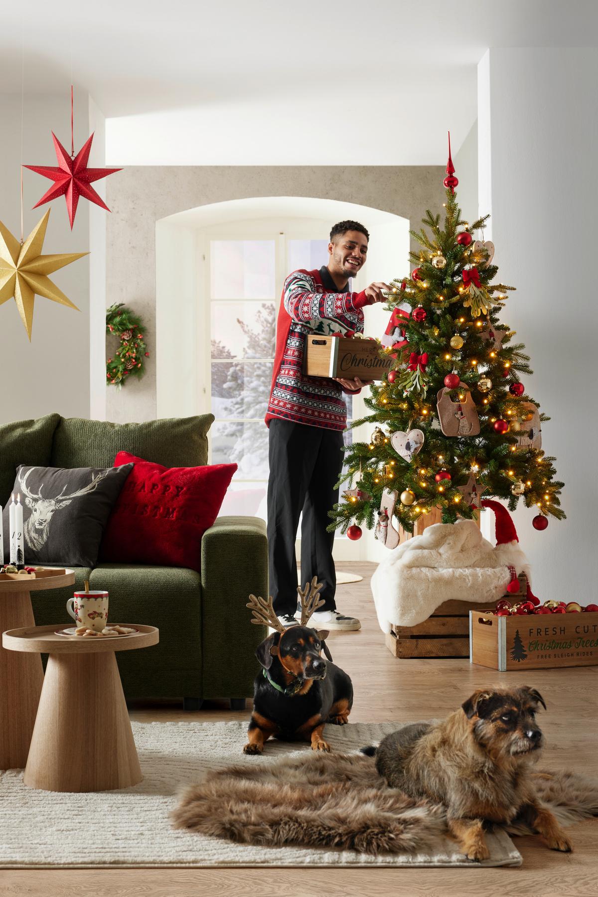 Műszőrme Díszpárna Happy Christmas 45/45 - zöld, Konventionell, textil (45/45cm) - Modern Living
