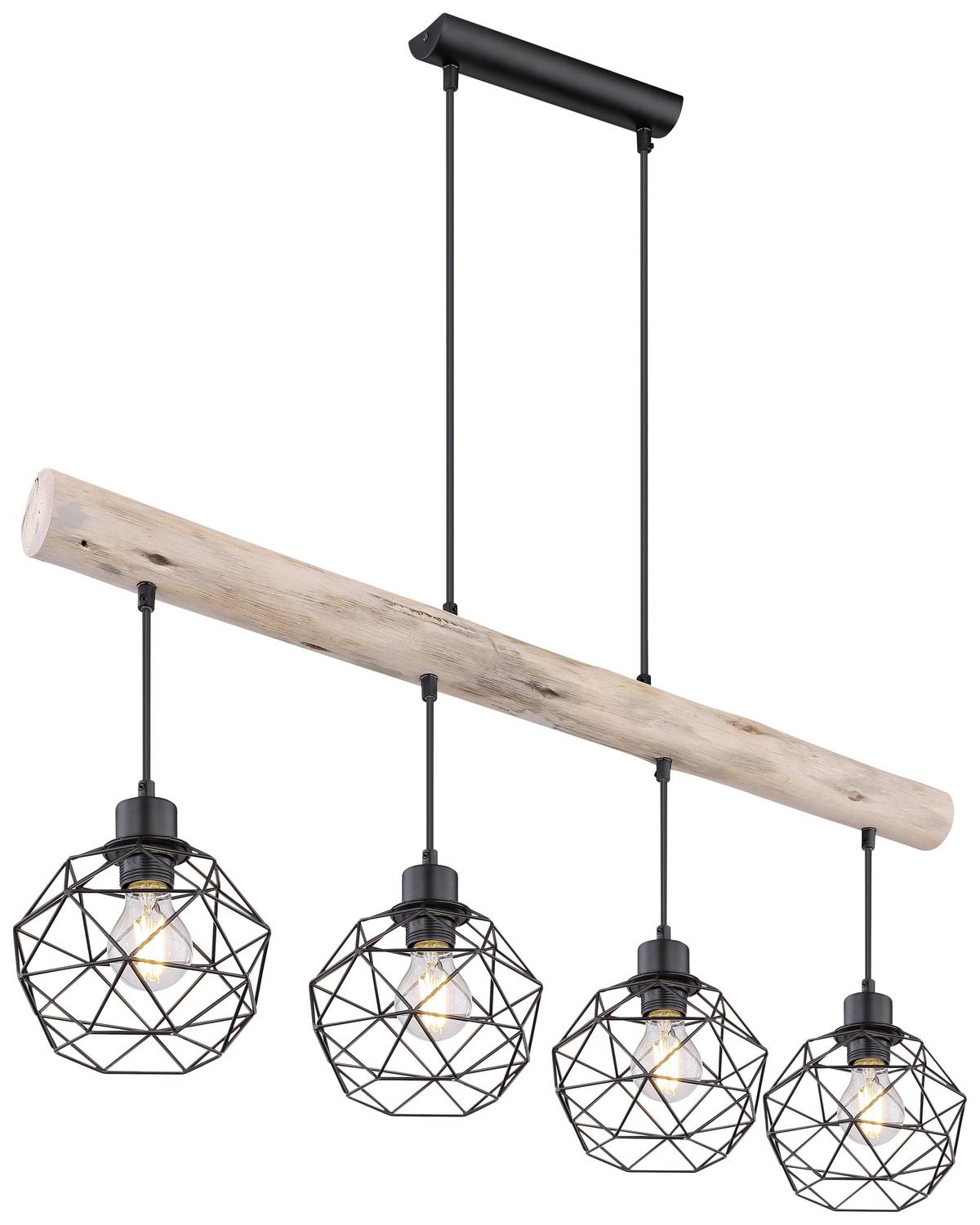 Hängeleuchte Theodor max. 60 Watt - Schwarz/Naturfarben, Natur, Holz/Metall (85/18cm) - Globo