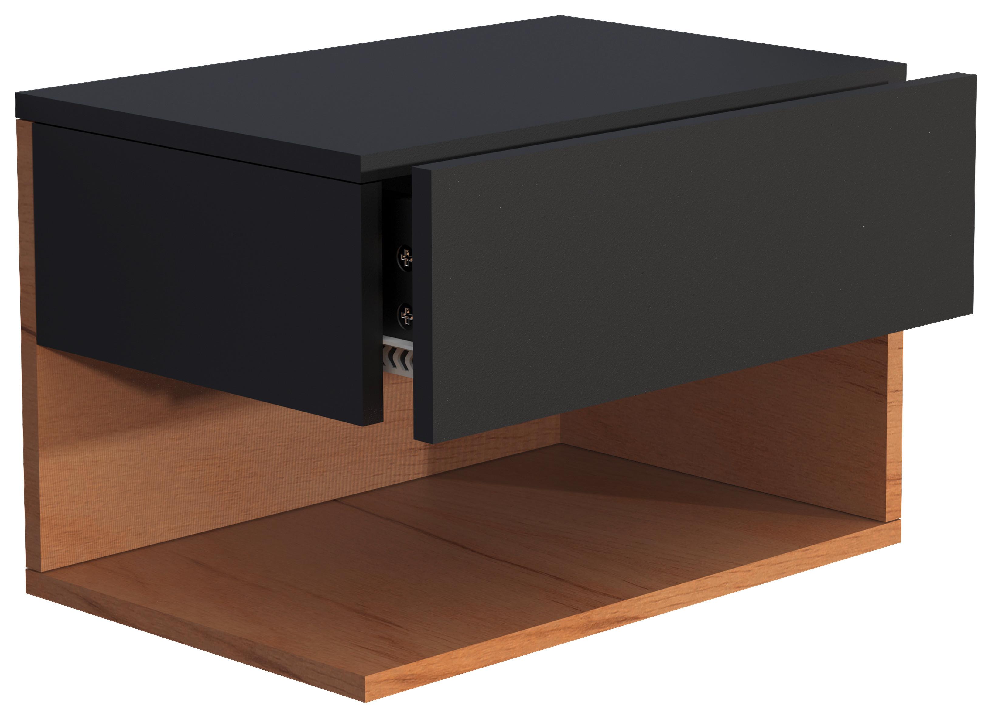 Nočna Omarica Usal Xl 45, Hrast, Črna - črna/barve hrasta, Moderno, leseni material (45/30/32cm) - MID.YOU