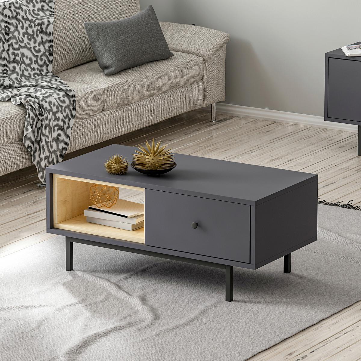 COUCHTISCH NATUREL COUCHTISCH - Anthrazit/Schwarz, Design, Holzwerkstoff/Metall (90/45/40cm) - Livetastic