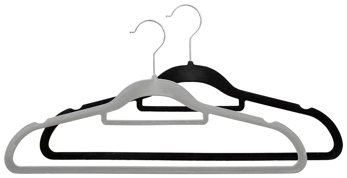 Kleiderbügelset Velvet in Grau/Schwarz - Schwarz, MODERN, Kunststoff/Textil - Mömax