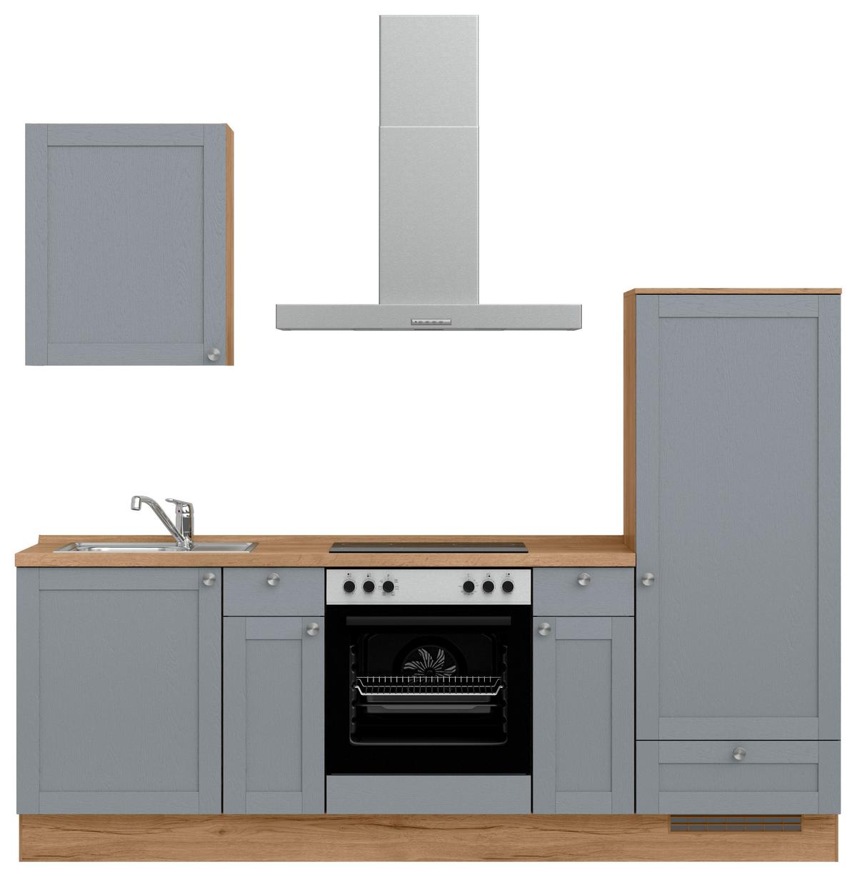 Küchenleerblock Frame Low o. Geräte Blaugrau - Edelstahlfarben/Eichefarben, MODERN, Holzwerkstoff/Metall (240cm) - Nobilia