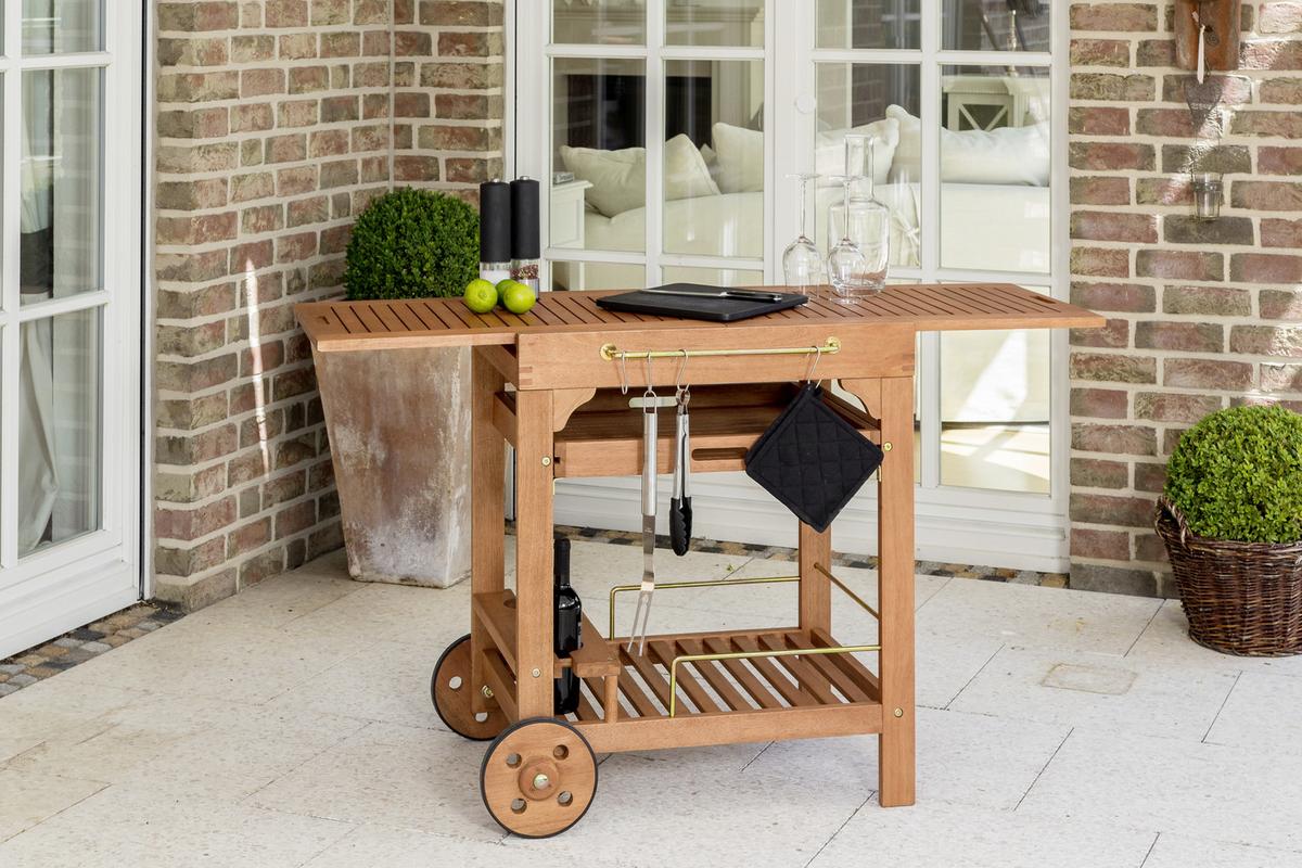 Garten-Servierwagen aus Eukalyptus, natur - Naturfarben, KONVENTIONELL, Holz/Metall (75/75/84cm) - Gardenson