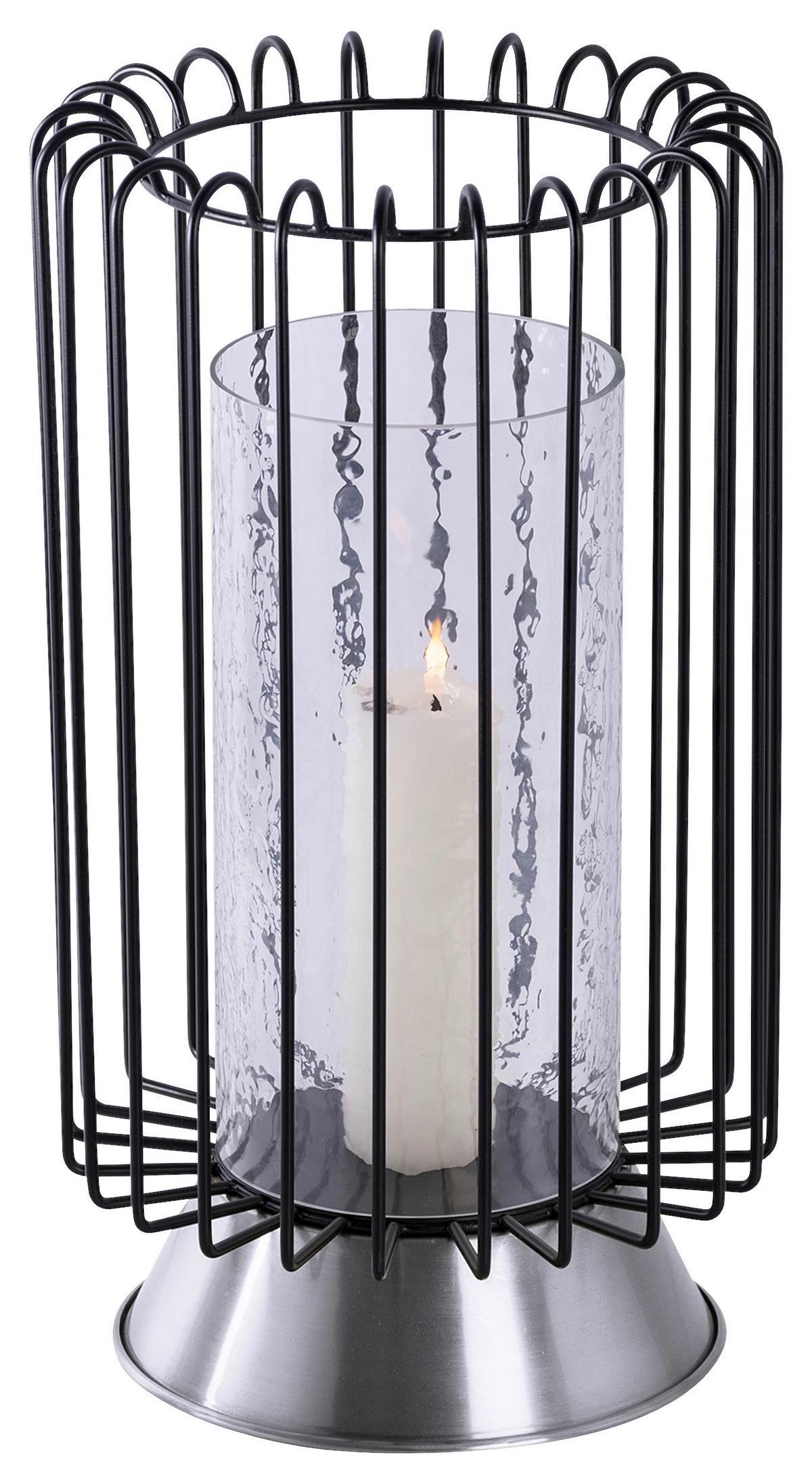 KERZENSTÄNDER MALIBU 125 - Silberfarben/Schwarz, Trend, Glas/Metall (22.5/22.5/40cm) - Kayoom